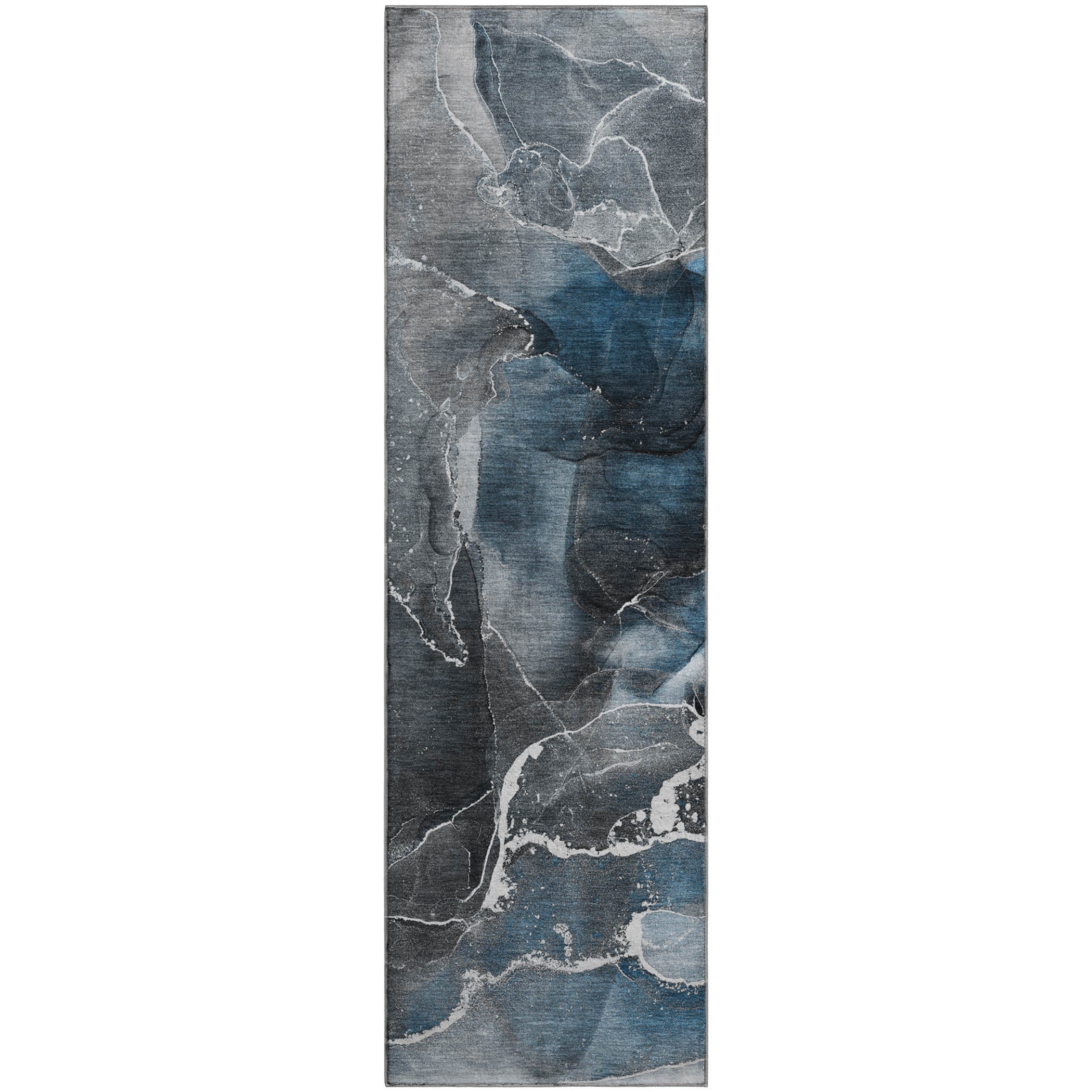 Siena Machine Washable Contemporary Blue Rug 2'3" x 7'6" #shape_Runner