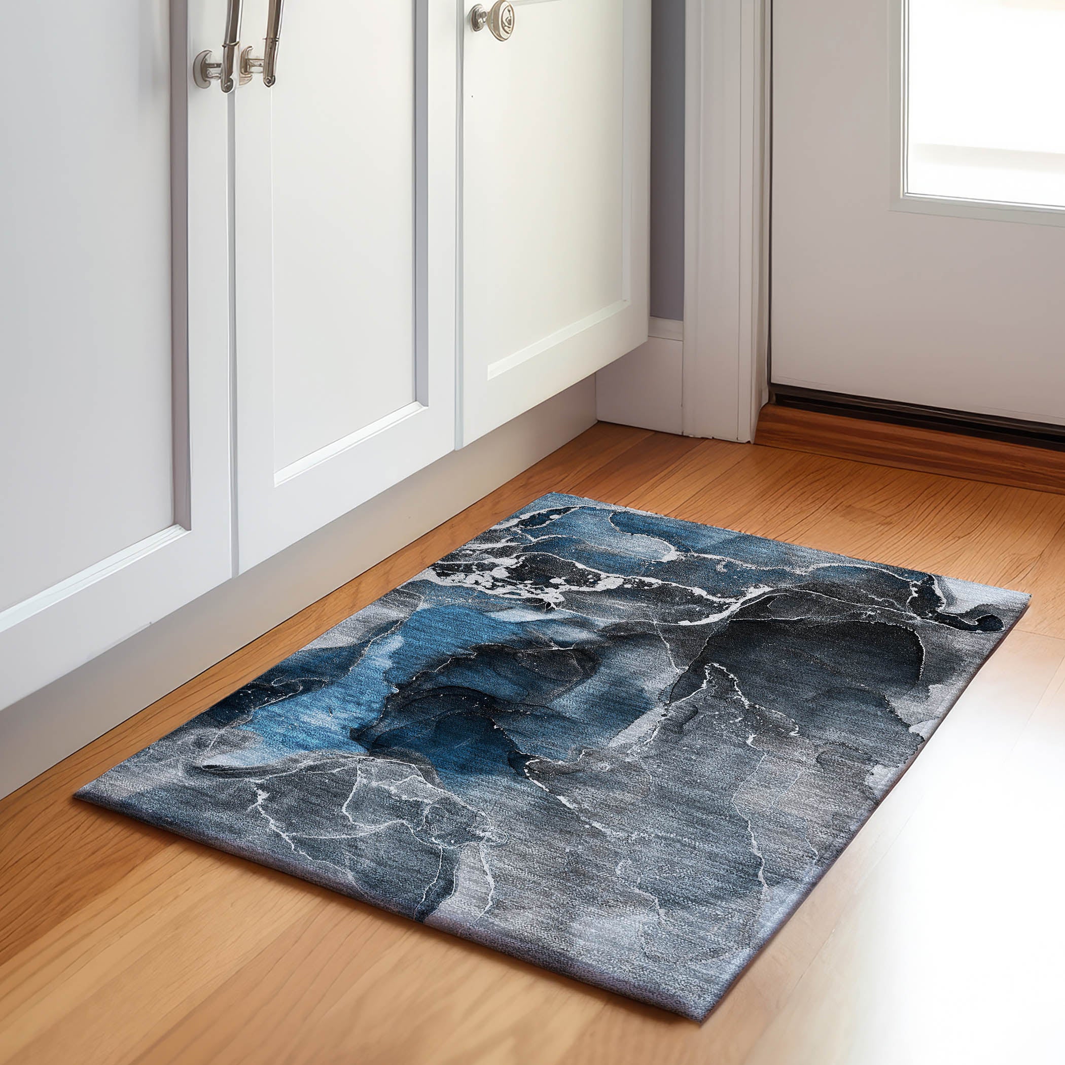 Siena Machine Washable Contemporary Blue Rug 1'8" x 2'6" #shape_Rectangle