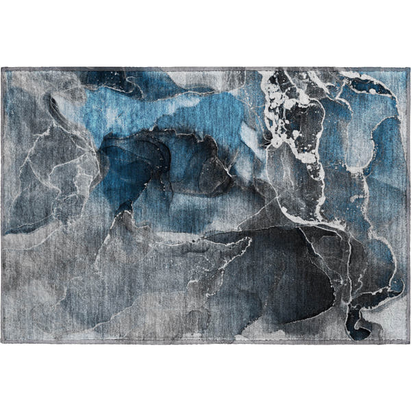 Siena Machine Washable Contemporary Blue Rug 1'8" x 2'6"