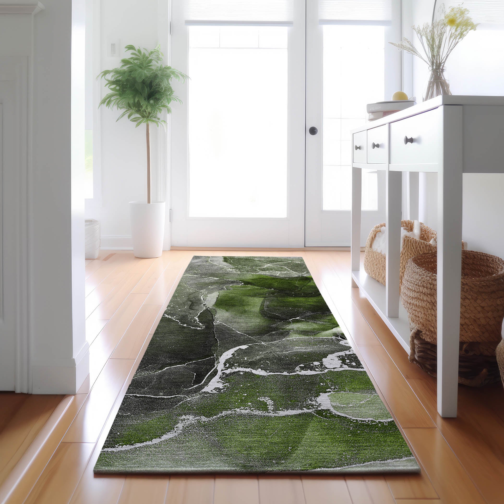 Siena Machine Washable Contemporary Green Rug 2'3" x 7'6" #shape_Runner