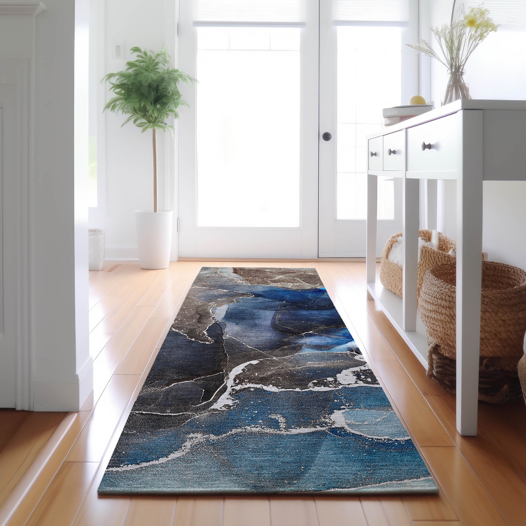Siena Machine Washable Contemporary Navy Blue Rug 2'3" x 7'6" #shape_Runner