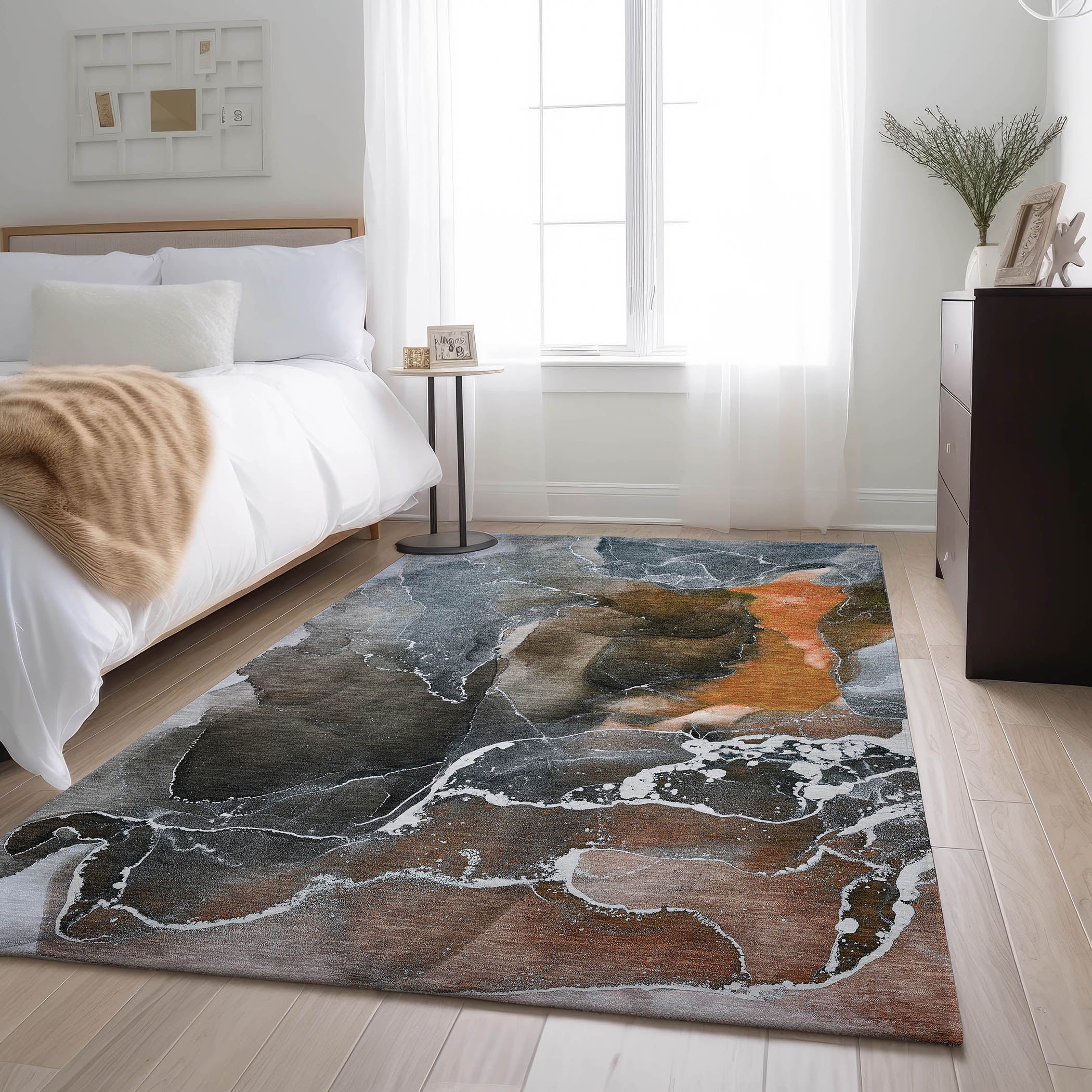Siena Machine Washable Contemporary Orange Rug 2'6" x 3'10" #shape_Rectangle