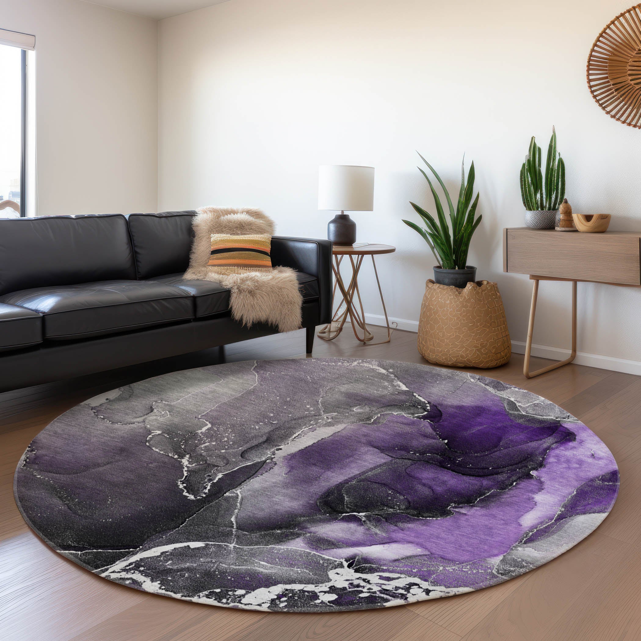Siena Machine Washable Contemporary Purple Rug 8' x 8' #shape_Round