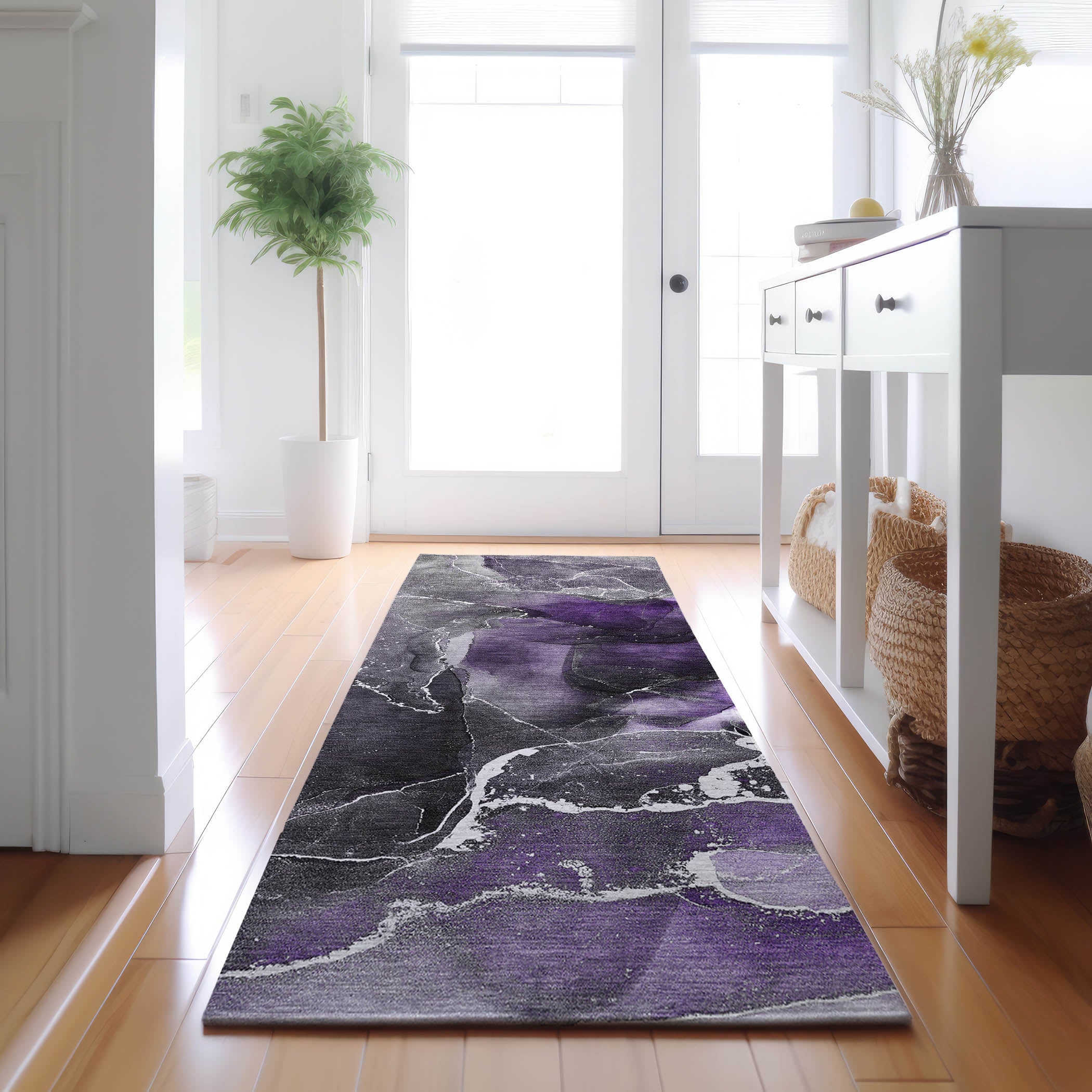 Siena Machine Washable Contemporary Purple Rug 2'3" x 7'6" #shape_Runner