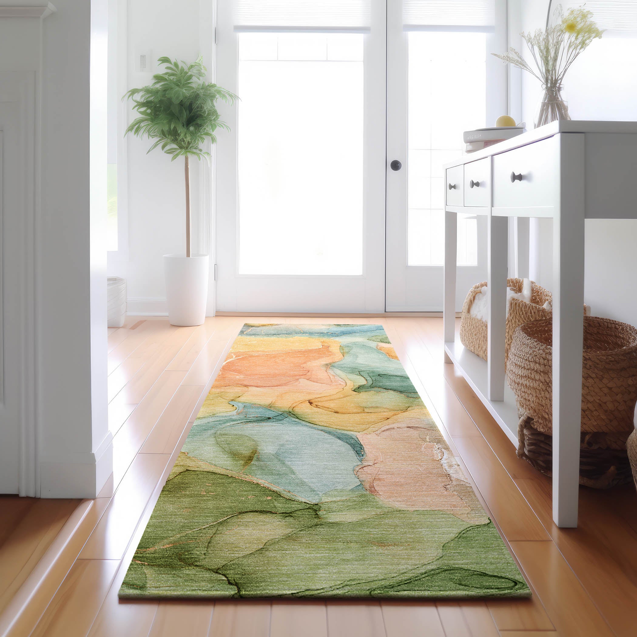 Chiang Mai Machine Washable Transitional Blue Rug 2'3" x 7'6" #shape_Runner