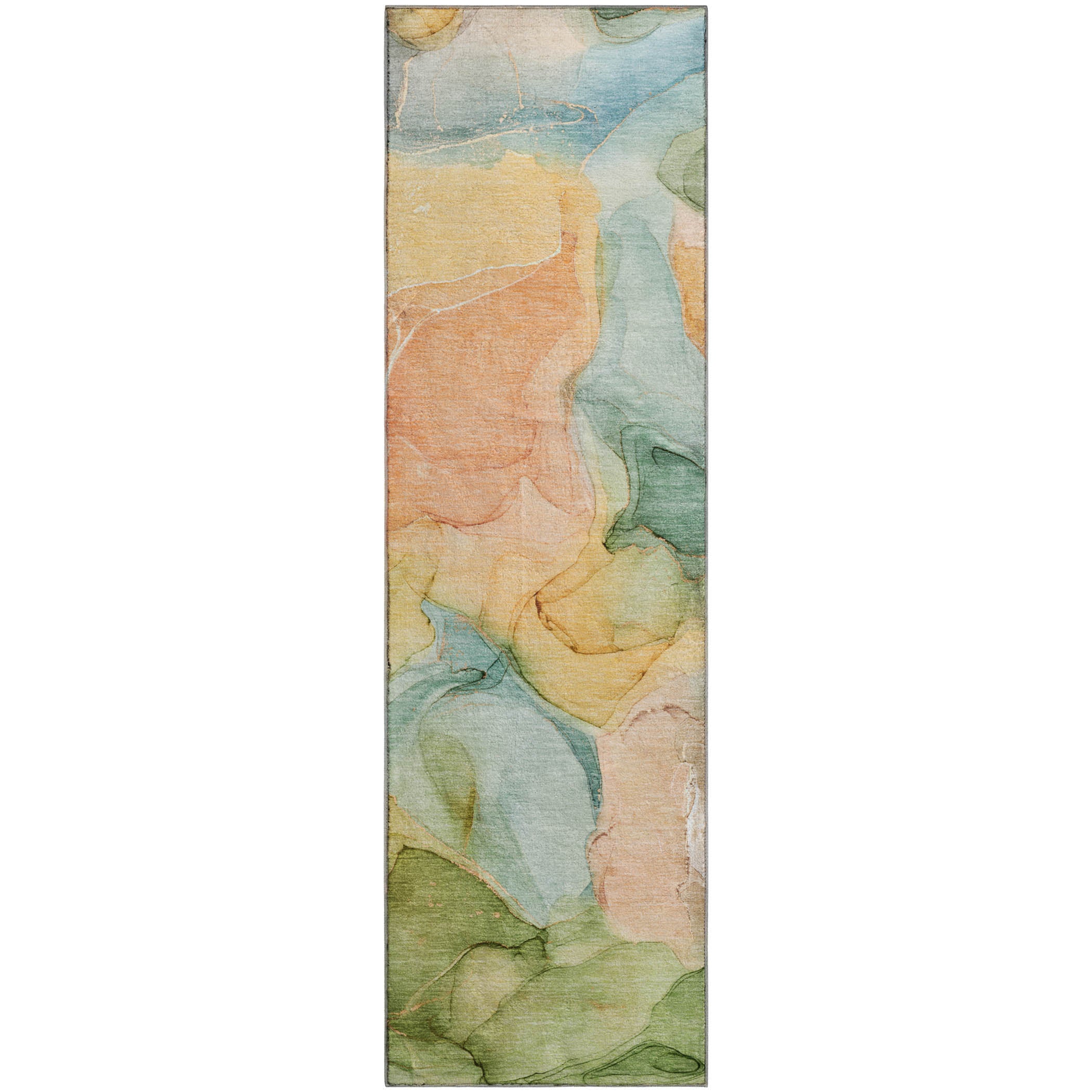 Chiang Mai Machine Washable Transitional Blue Rug 2'3" x 7'6" #shape_Runner