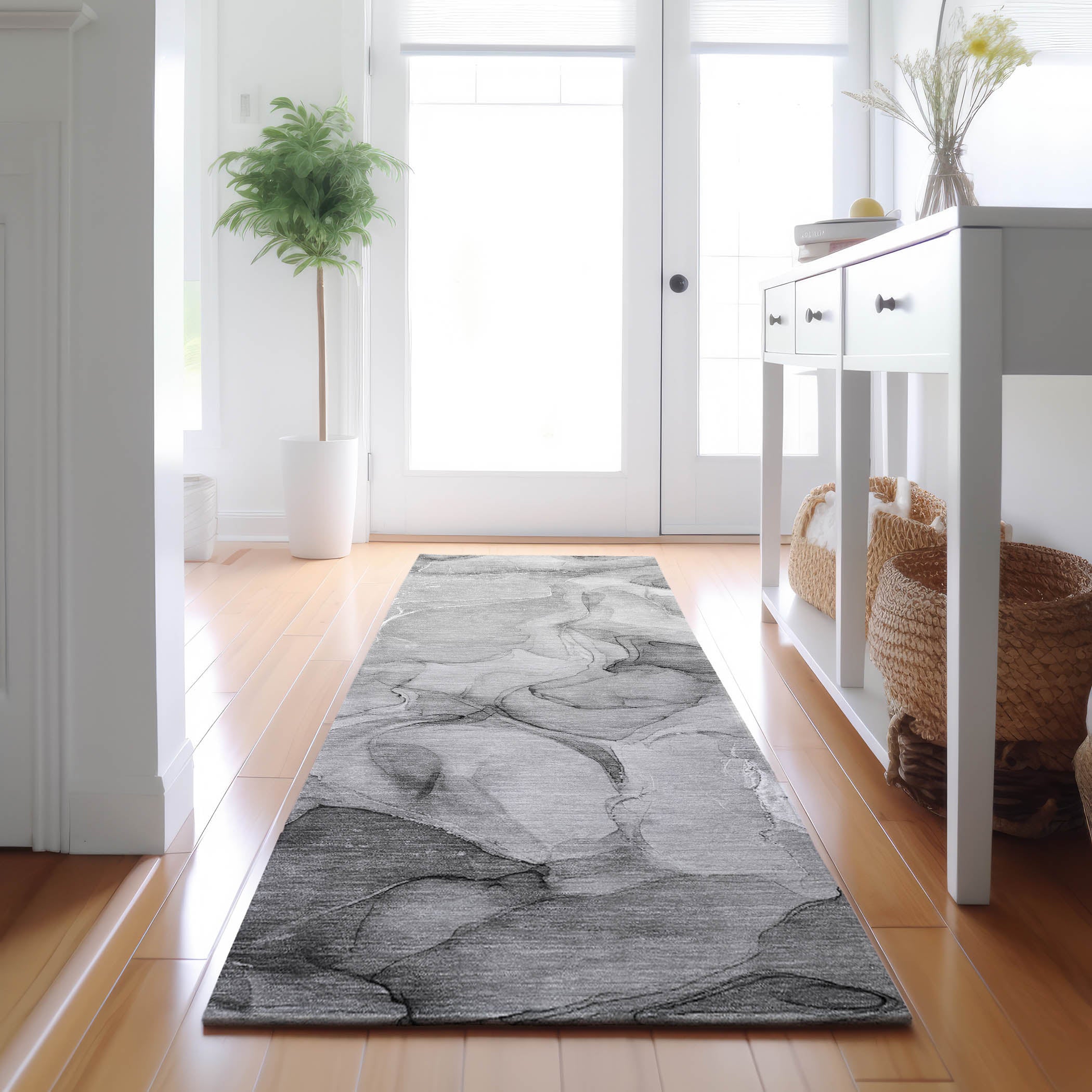 Chiang Mai Machine Washable Transitional Gray Rug 2'3" x 7'6" #shape_Runner