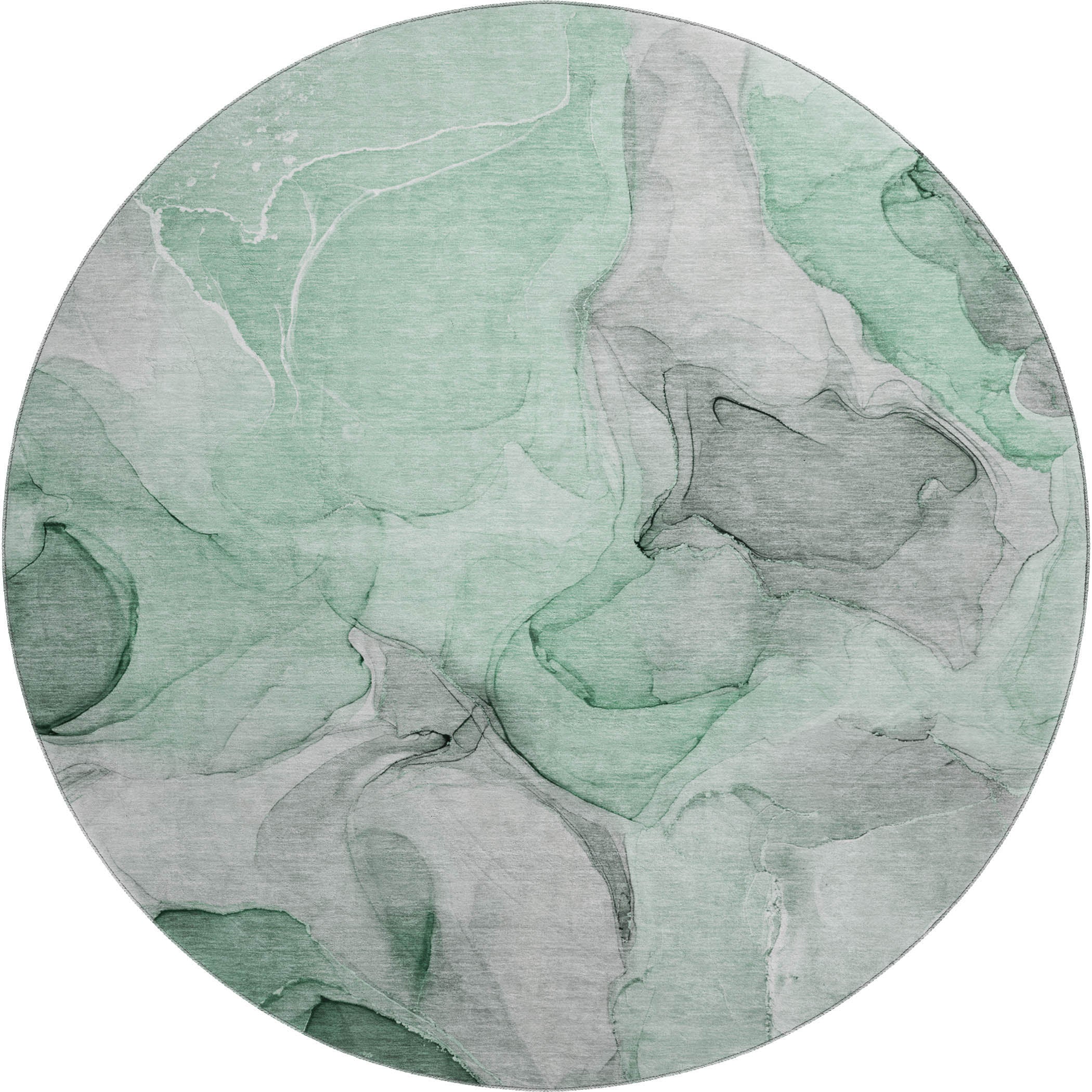 Chiang Mai Machine Washable Transitional Green Rug 8' x 8' #shape_Round