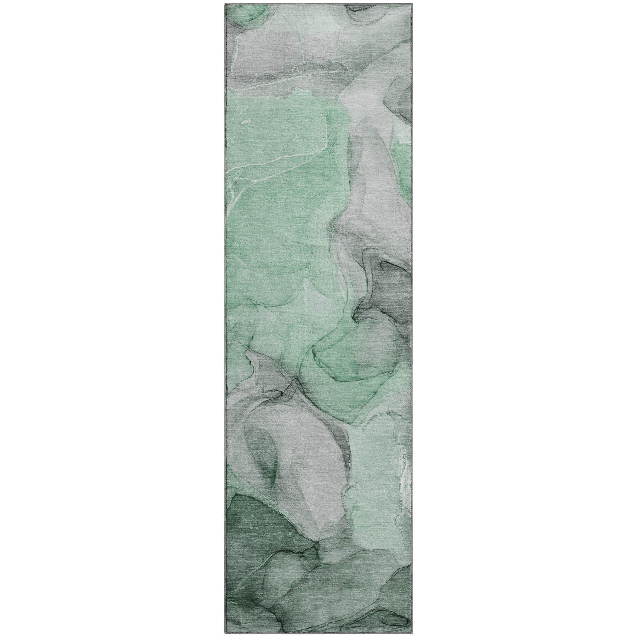 Chiang Mai Machine Washable Transitional Green Rug 2'3" x 7'6" #shape_Runner