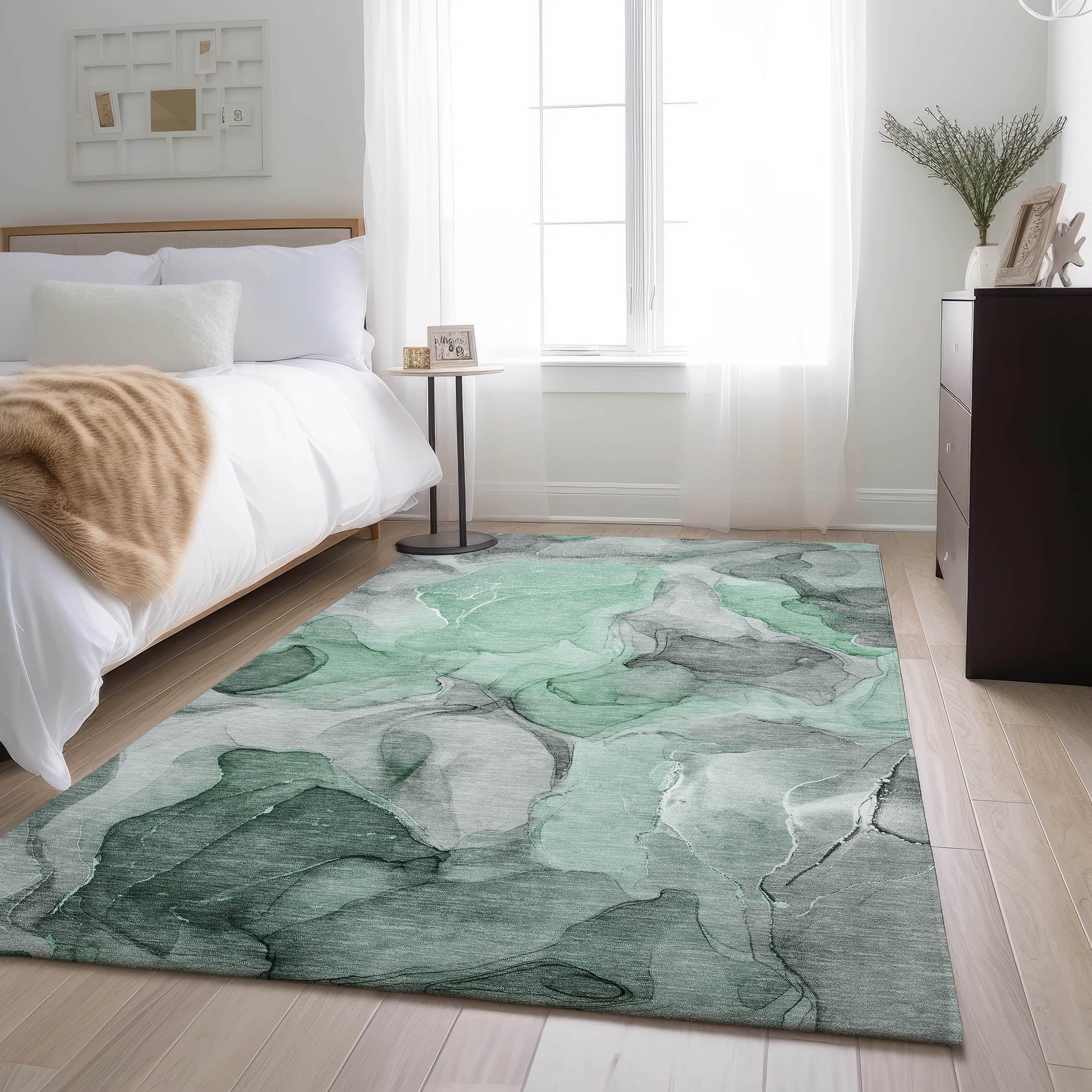 Chiang Mai Machine Washable Transitional Green Rug 2'6" x 3'10" #shape_Rectangle