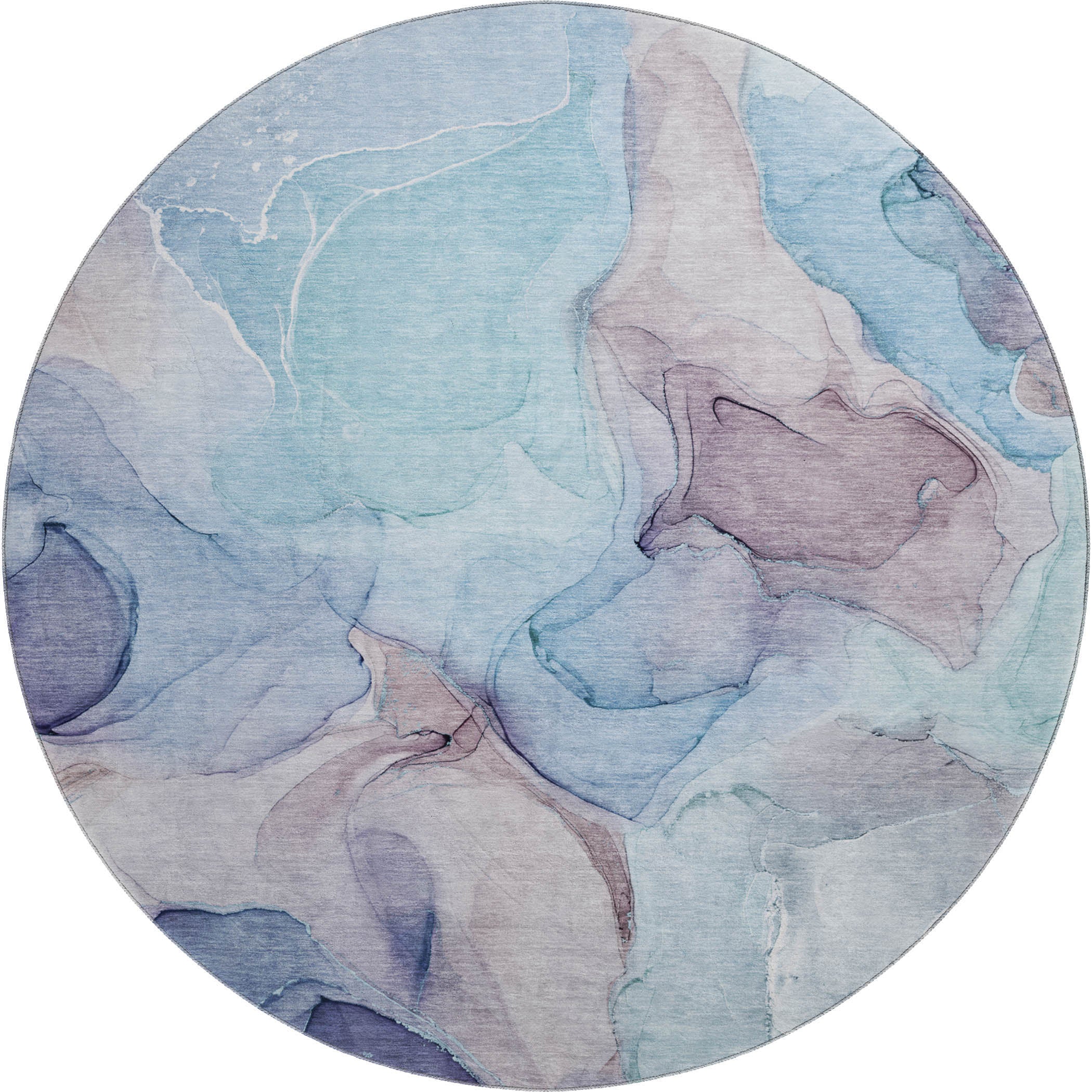 Chiang Mai Machine Washable Transitional Navy Blue Rug 8' x 8' #shape_Round
