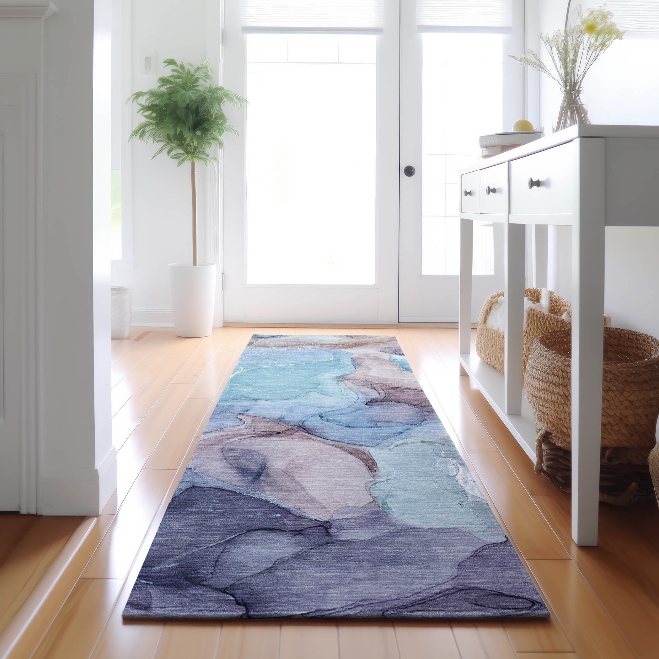 Chiang Mai Machine Washable Transitional Navy Blue Rug 2'3" x 7'6" #shape_Runner
