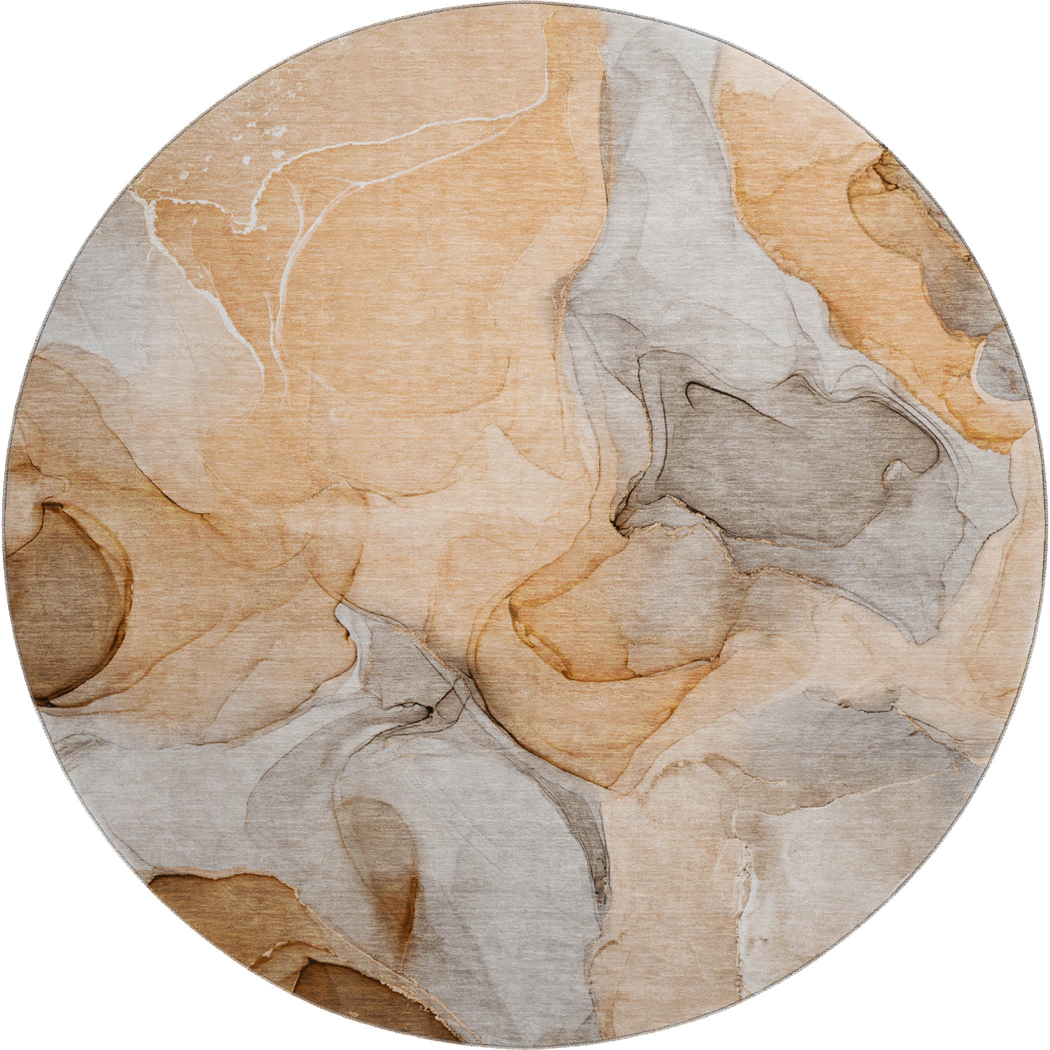 Chiang Mai Machine Washable Transitional Orange Rug 8' x 8' #shape_Round