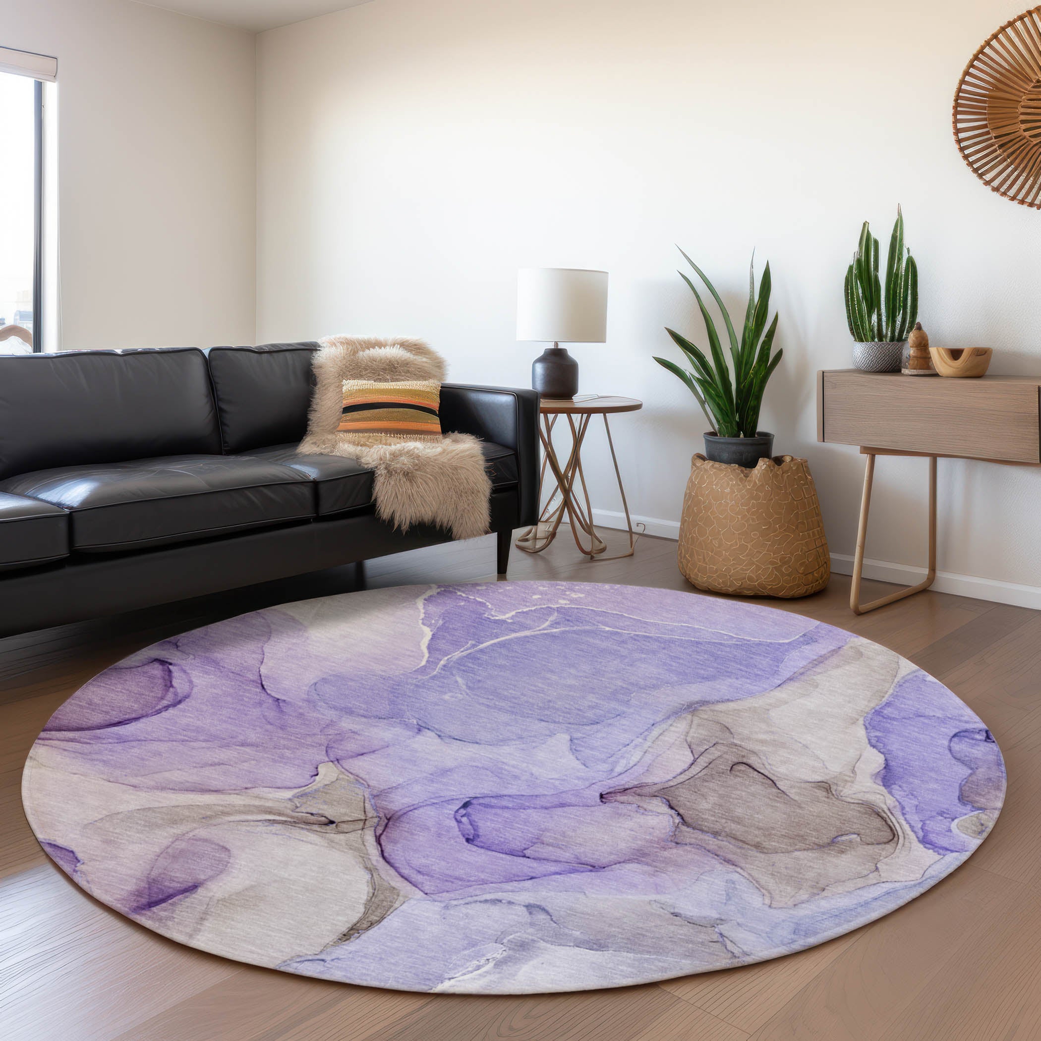 Chiang Mai Machine Washable Transitional Purple Rug 8' x 8' #shape_Round