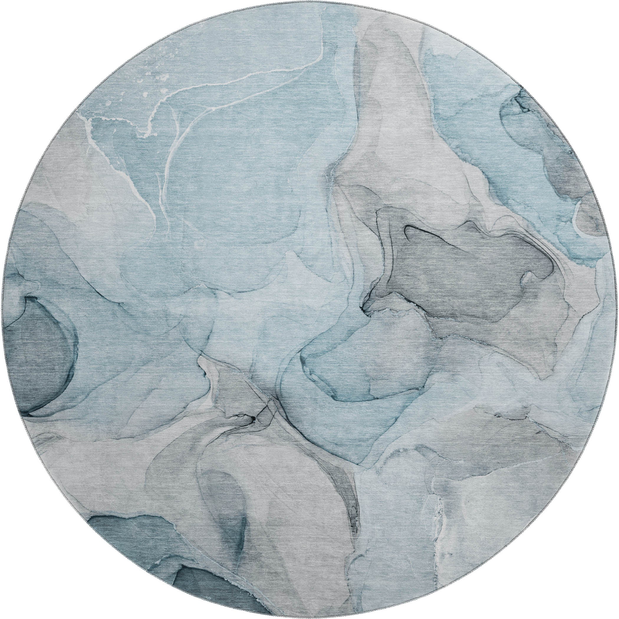 Chiang Mai Machine Washable Transitional Teal Rug 8' x 8' #shape_Round