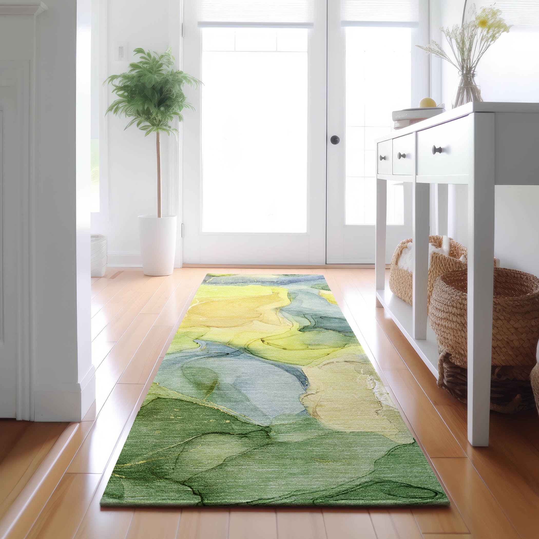 Chiang Mai Machine Washable Transitional Yellow Gold Rug 2'3" x 7'6" #shape_Runner