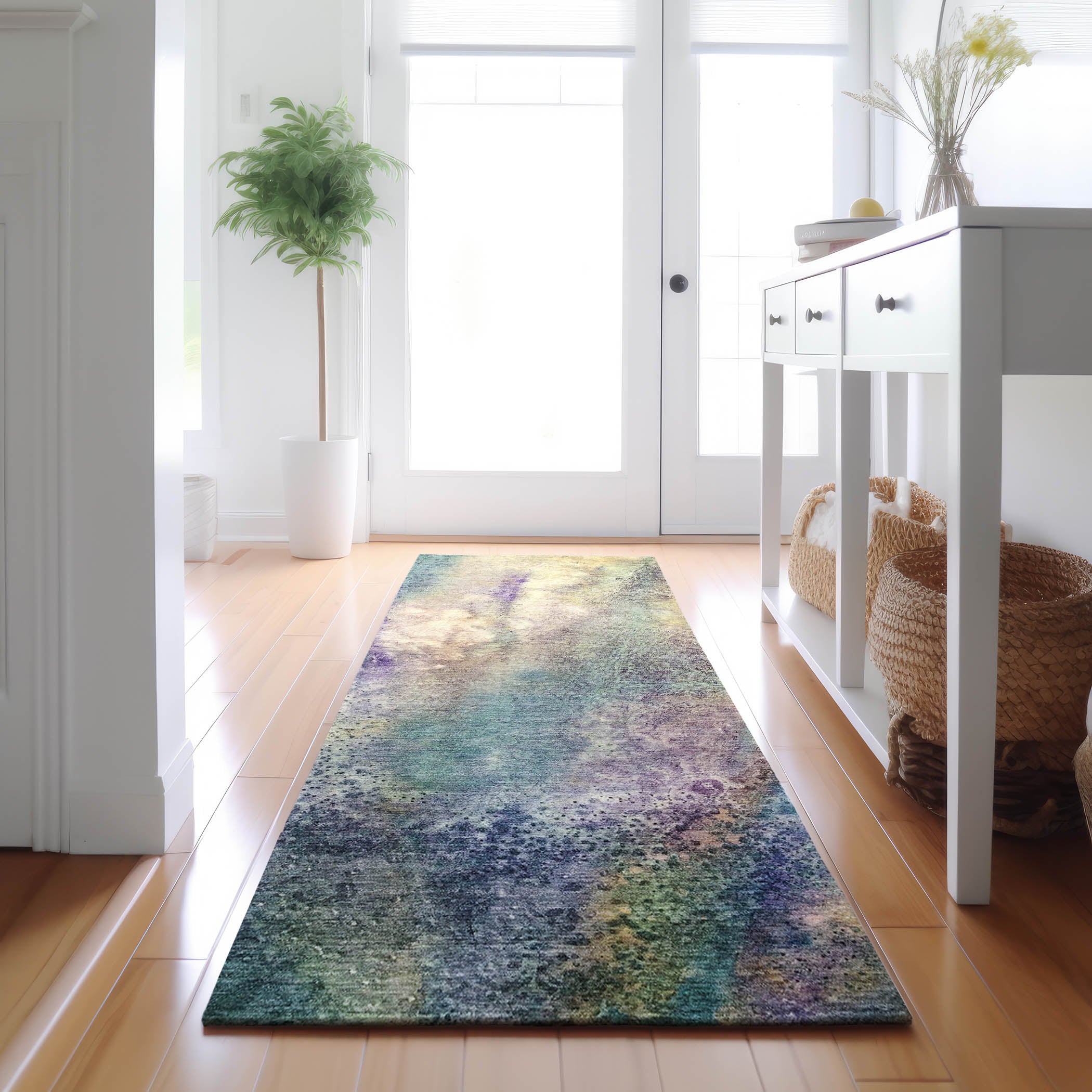 Athens Machine Washable Contemporary Blue Rug 2'3" x 7'6" #shape_Runner
