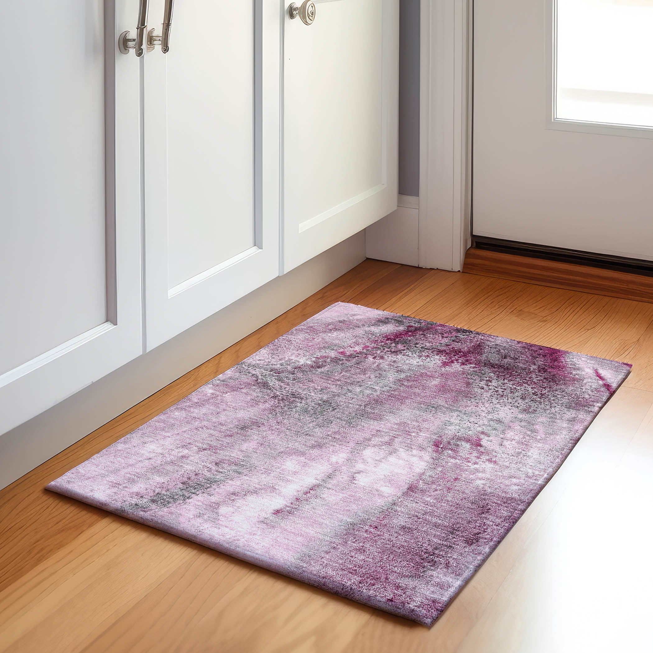 Athens Machine Washable Contemporary Pink Rug 1'8" x 2'6" #shape_Rectangle