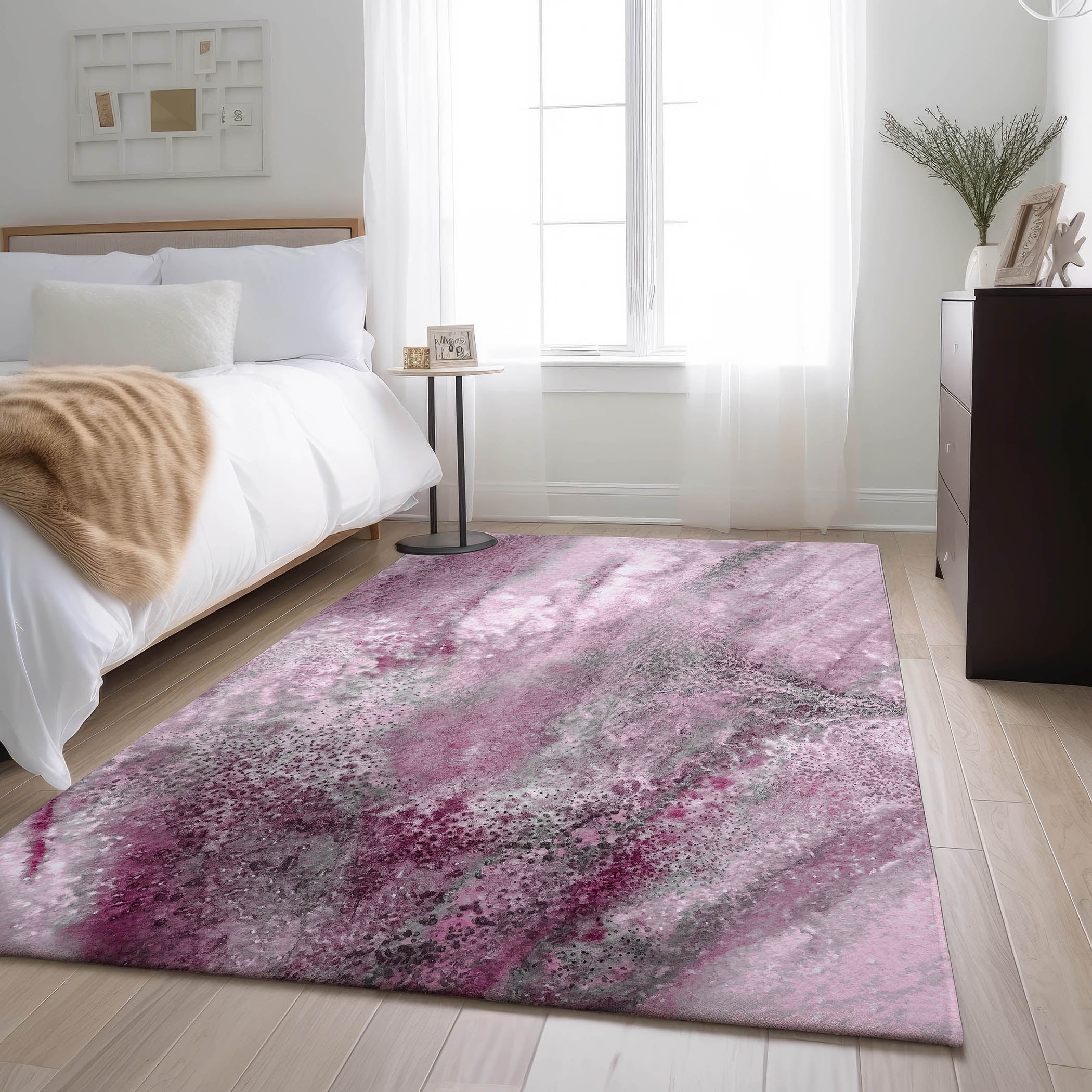 Athens Machine Washable Contemporary Pink Rug 2'6" x 3'10" #shape_Rectangle