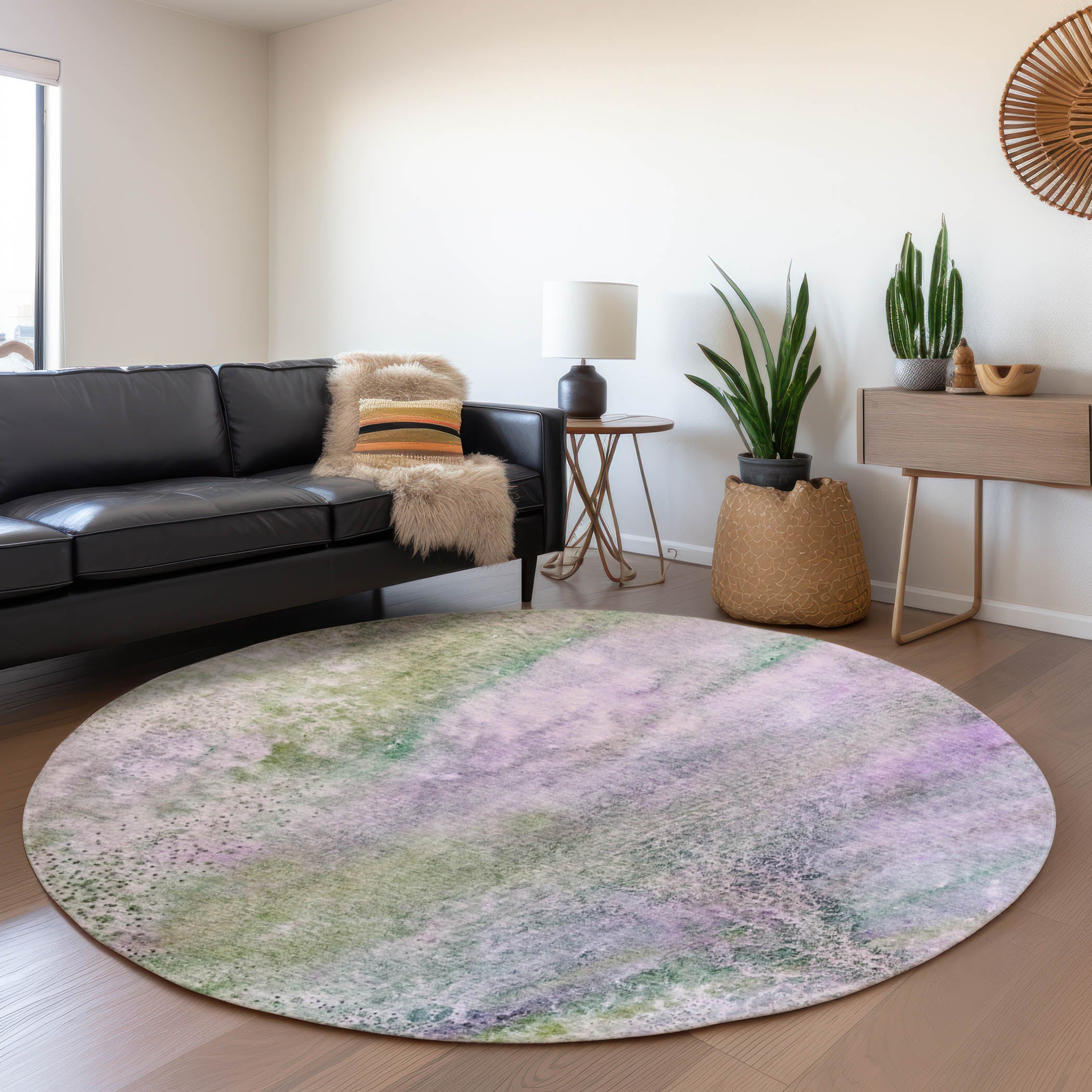 Athens Machine Washable Contemporary Purple Rug 8' x 8' #shape_Round