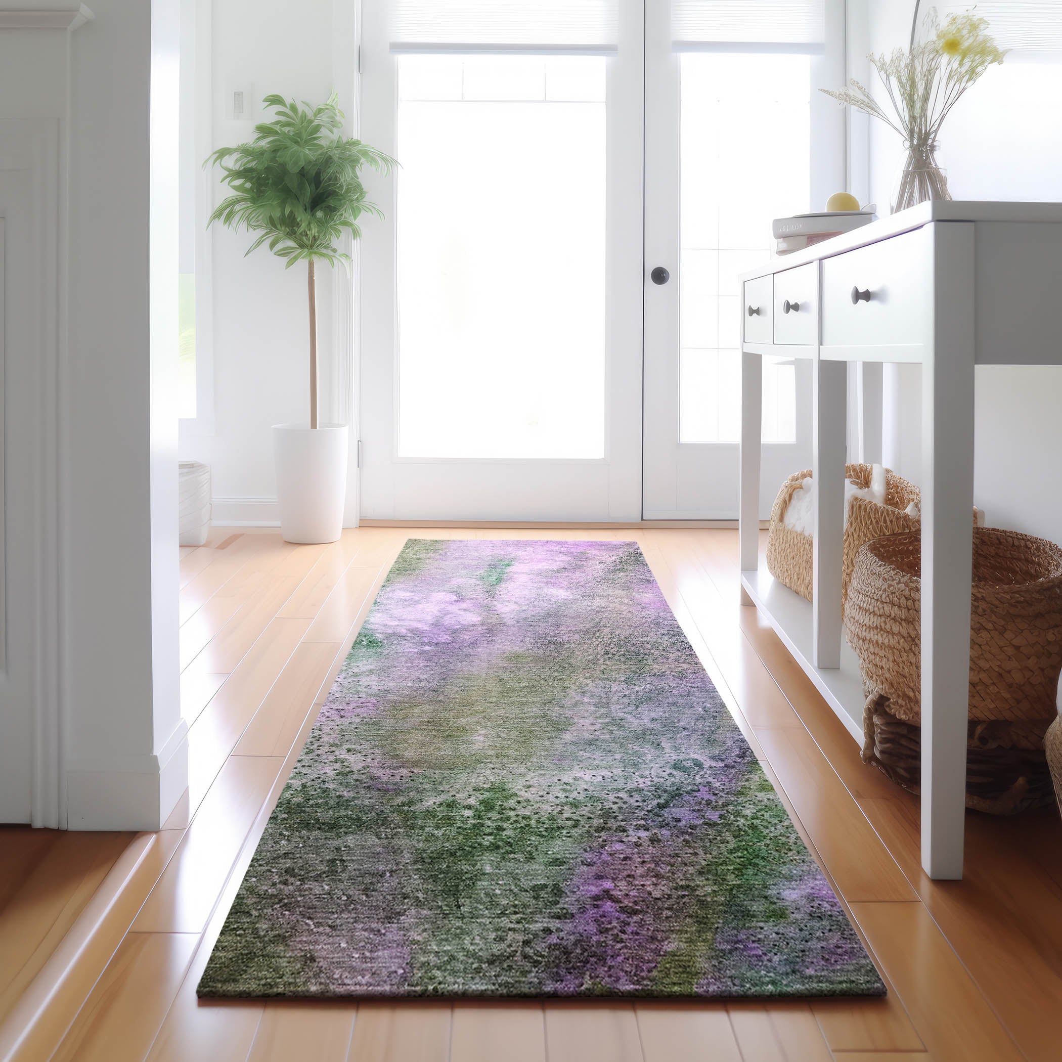 Athens Machine Washable Contemporary Purple Rug 2'3" x 7'6" #shape_Runner
