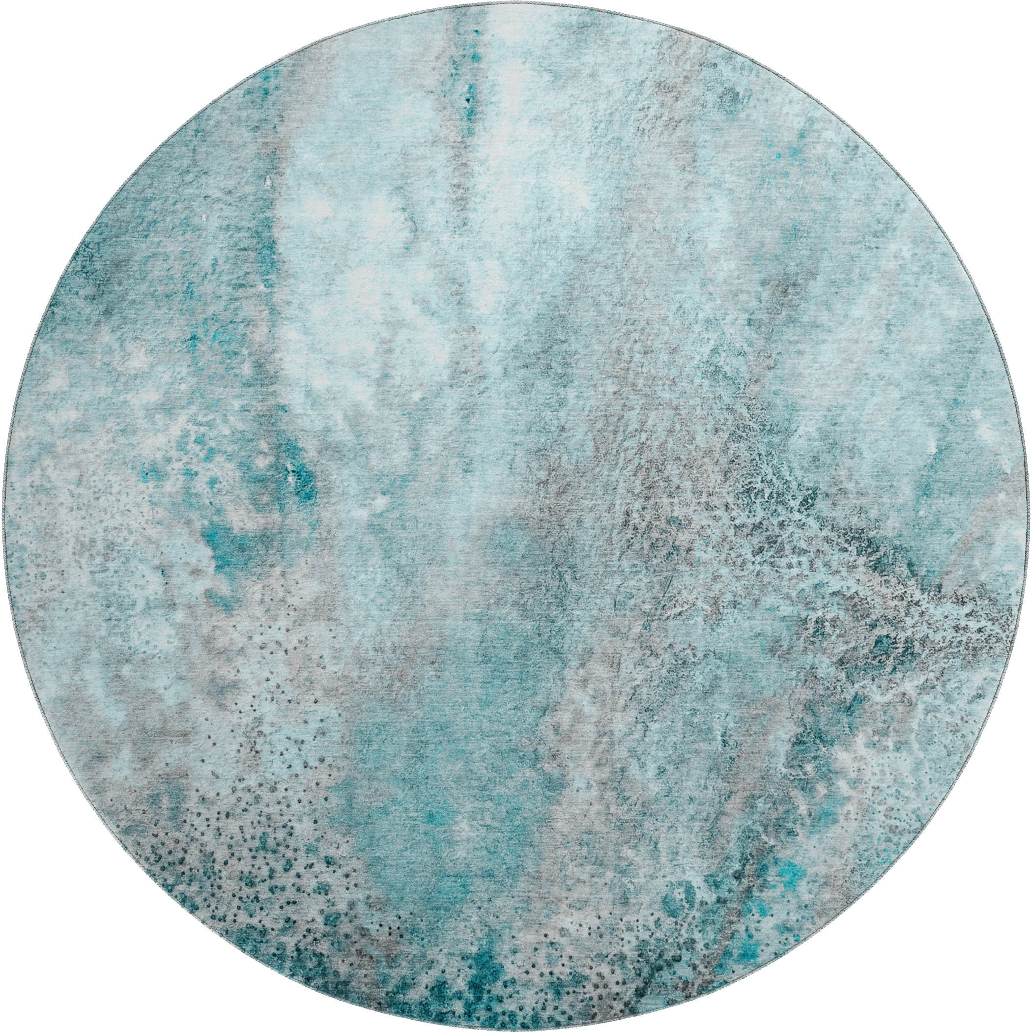 Athens Machine Washable Contemporary Teal Rug 8' x 8' #shape_Round