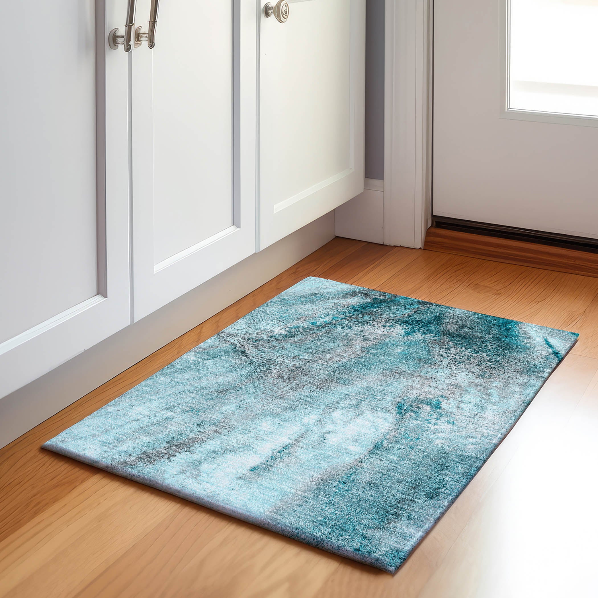 Athens Machine Washable Contemporary Teal Rug 1'8" x 2'6" #shape_Rectangle