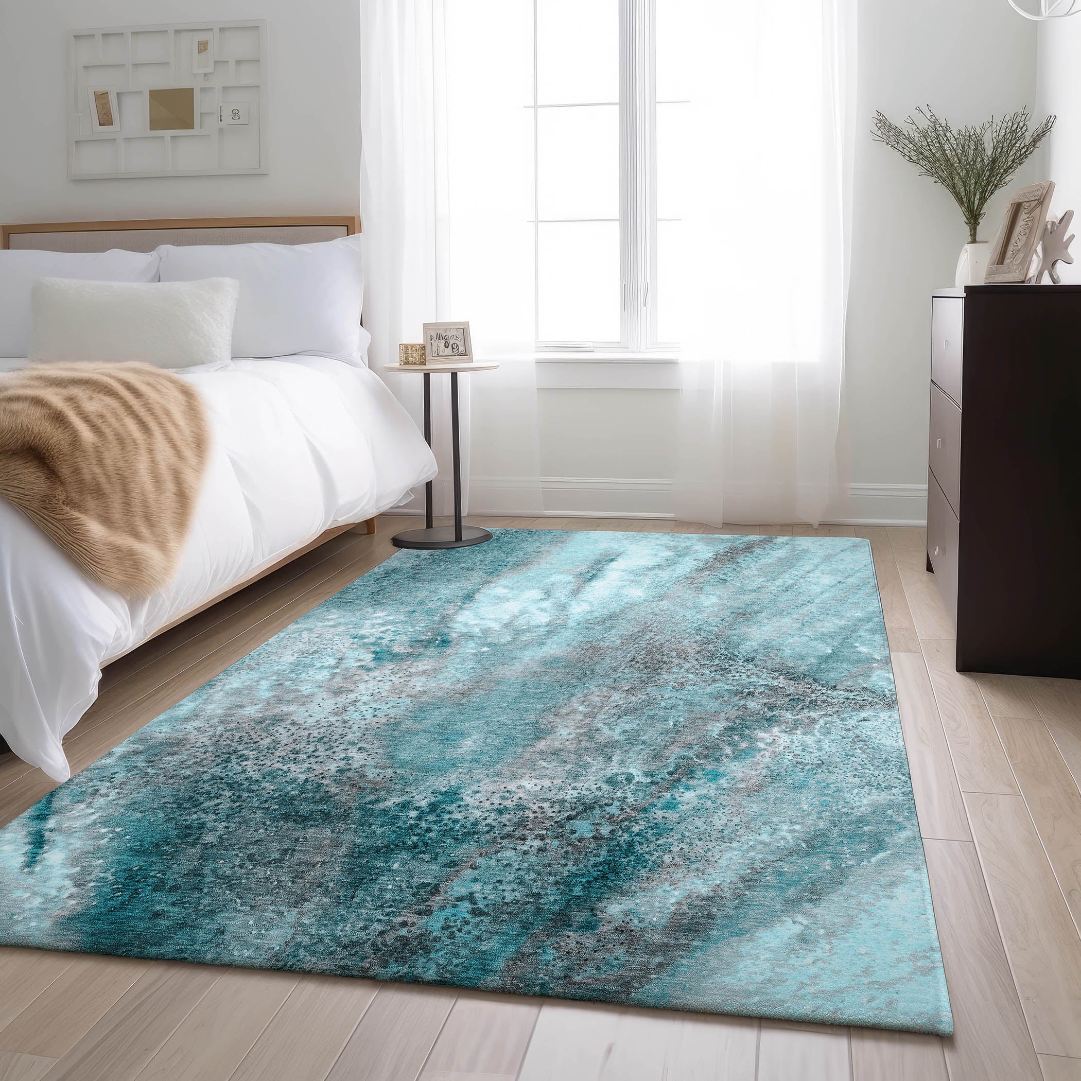 Athens Machine Washable Contemporary Teal Rug 2'6" x 3'10" #shape_Rectangle