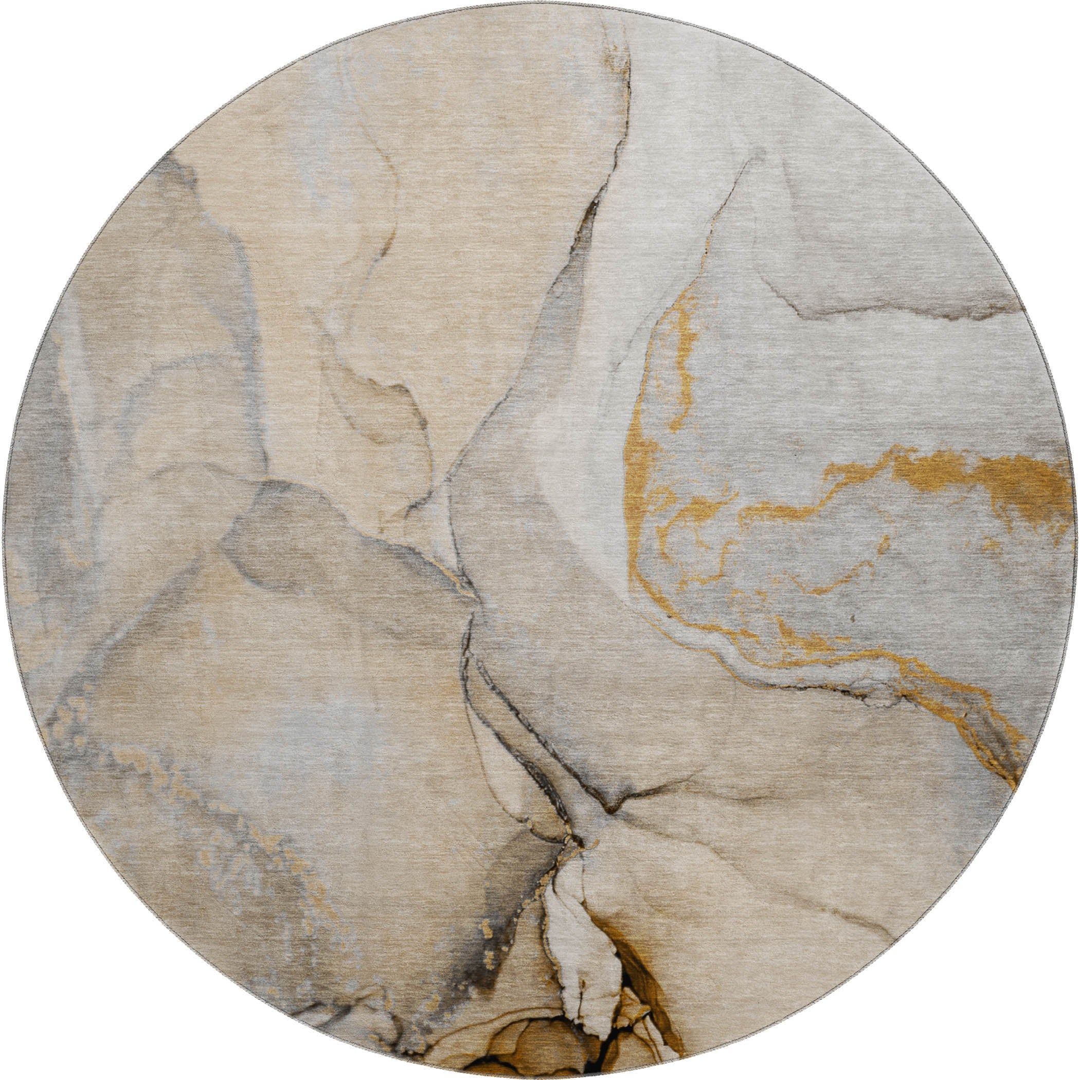 Vienna Machine Washable Transitional Beige Brown Rug 8' x 8' #shape_Round