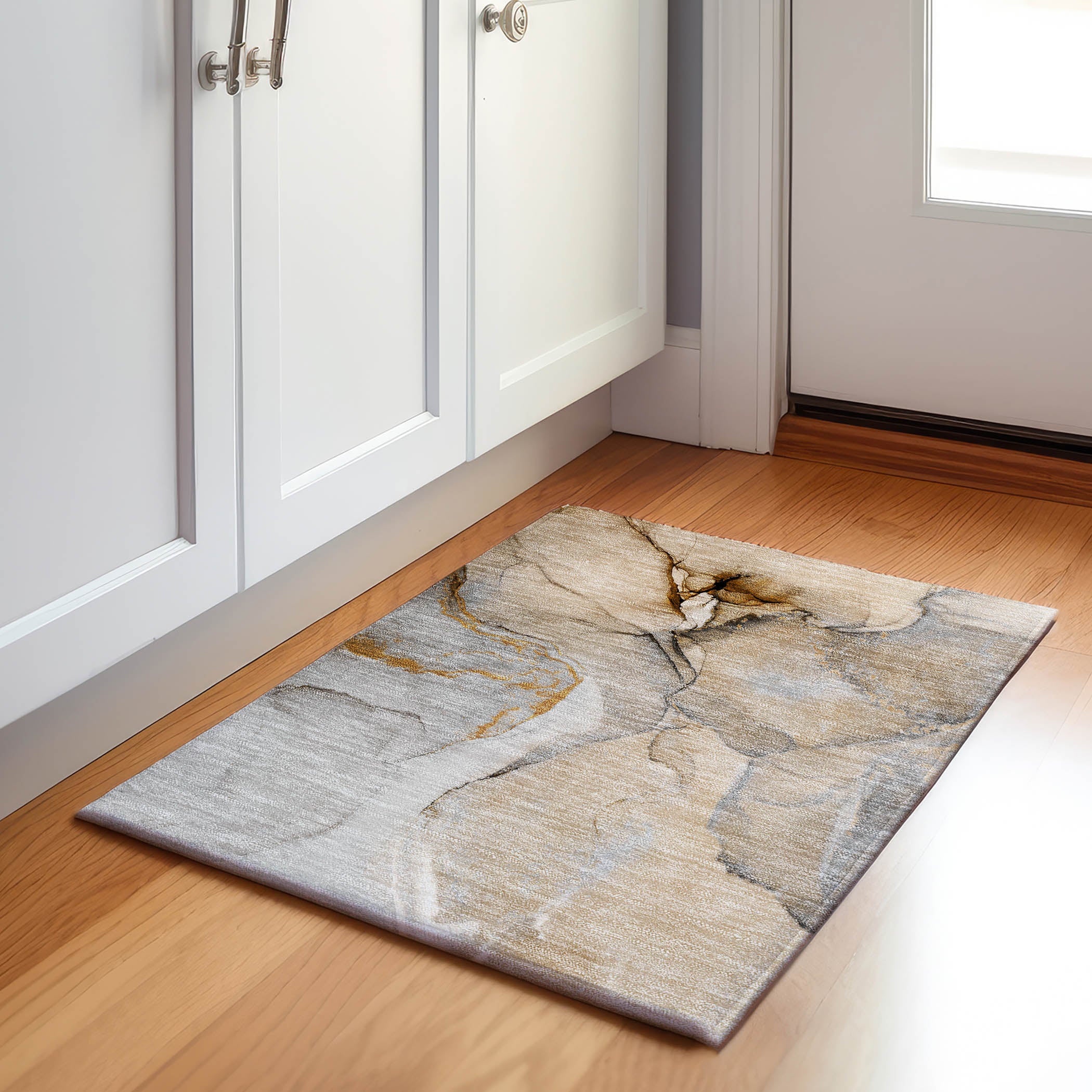 Vienna Machine Washable Transitional Beige Brown Rug 1'8" x 2'6" #shape_Rectangle