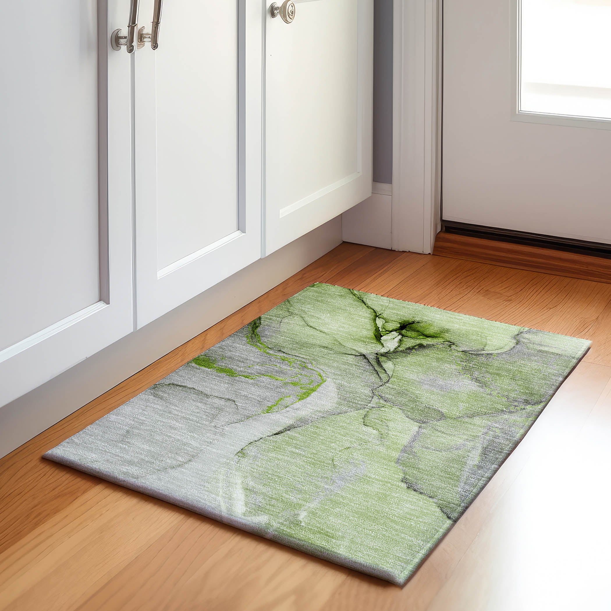 Vienna Machine Washable Transitional Green Rug 1'8" x 2'6" #shape_Rectangle