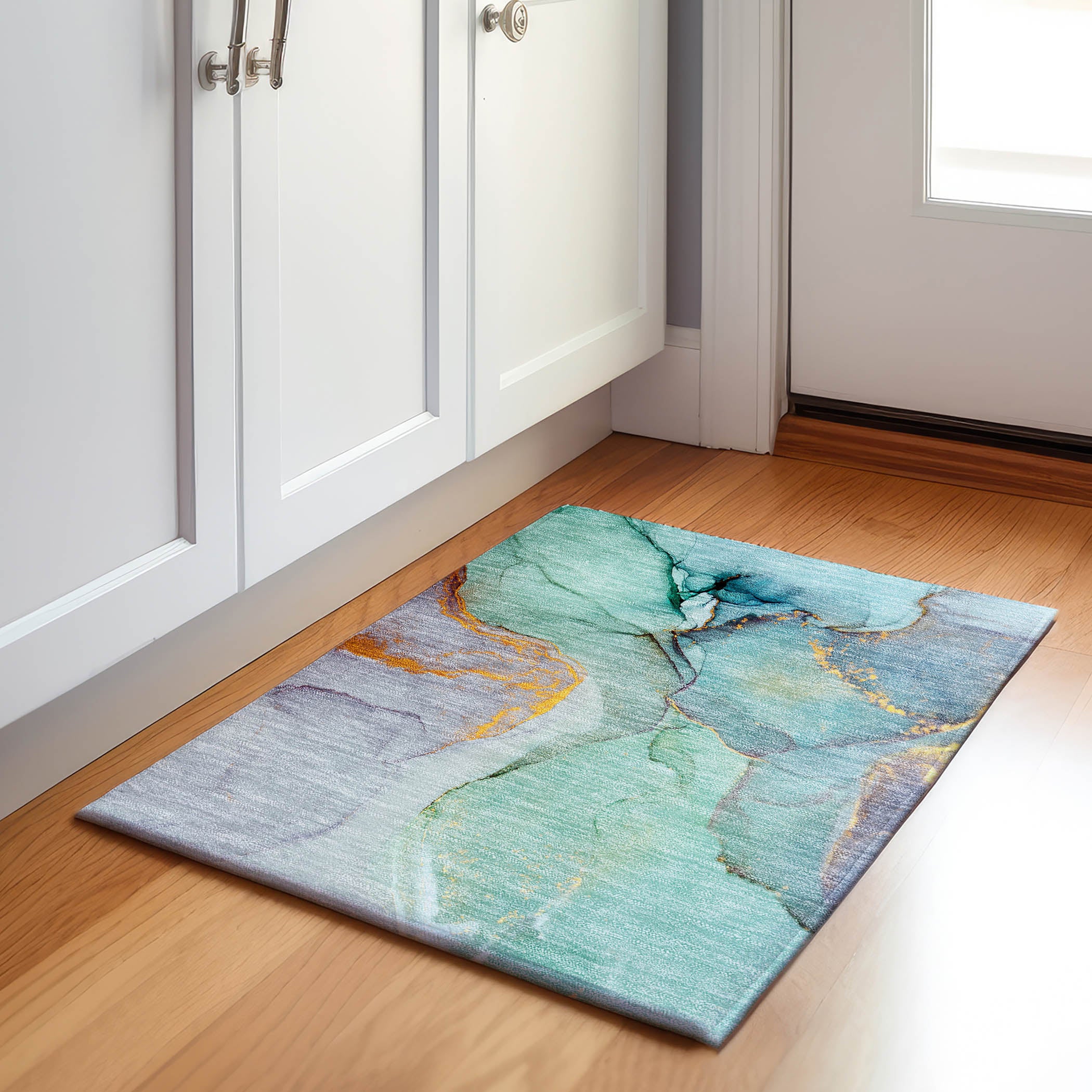 Vienna Machine Washable Transitional Teal Rug 1'8" x 2'6" #shape_Rectangle