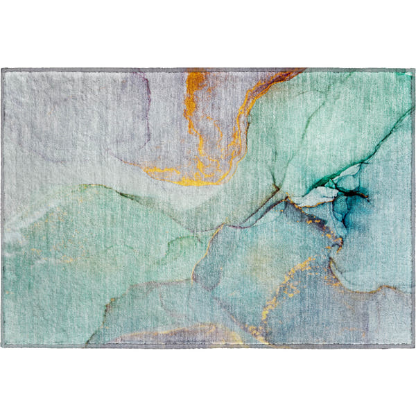 Vienna Machine Washable Transitional Teal Rug 1'8" x 2'6"