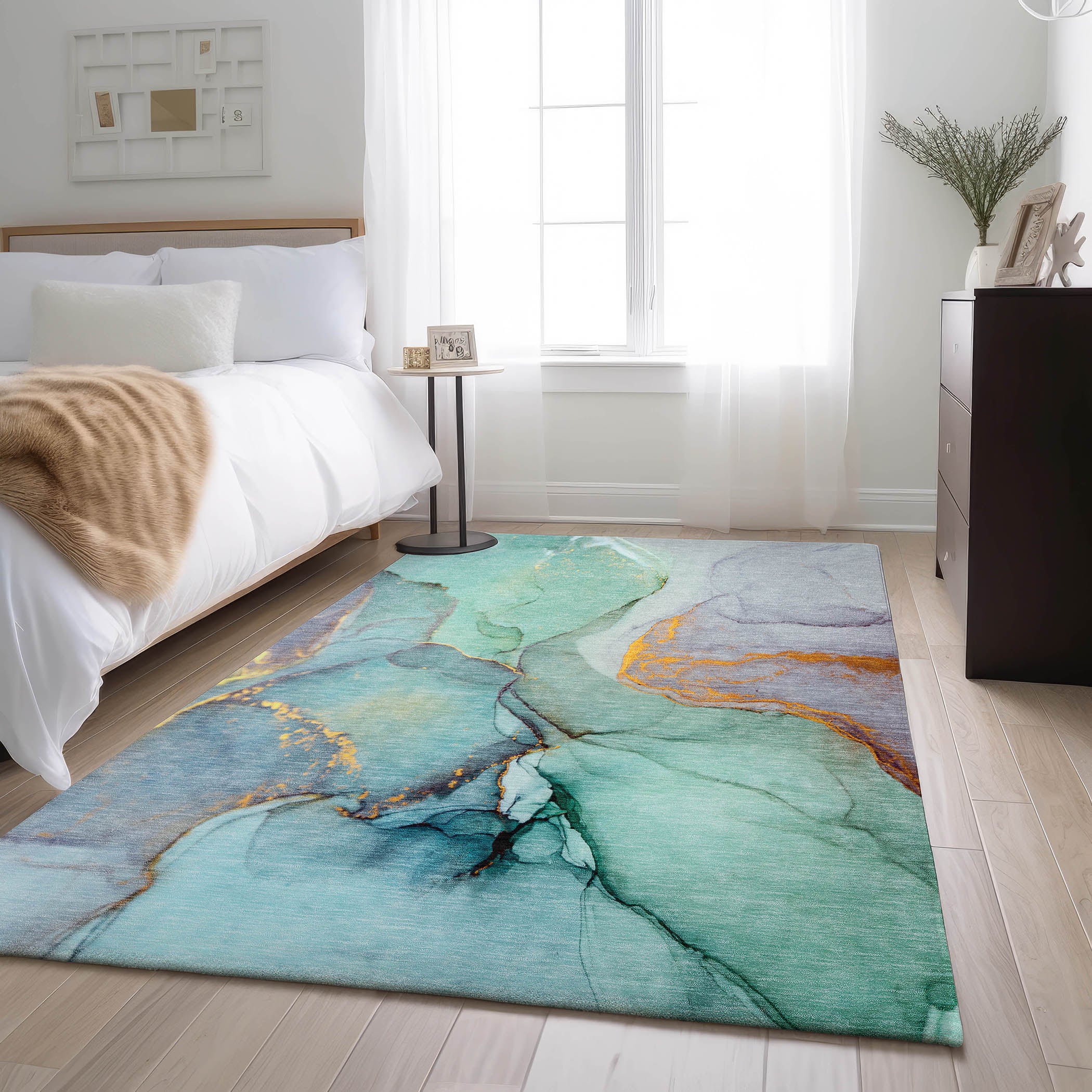 Vienna Machine Washable Transitional Teal Rug 2'6" x 3'10" #shape_Rectangle