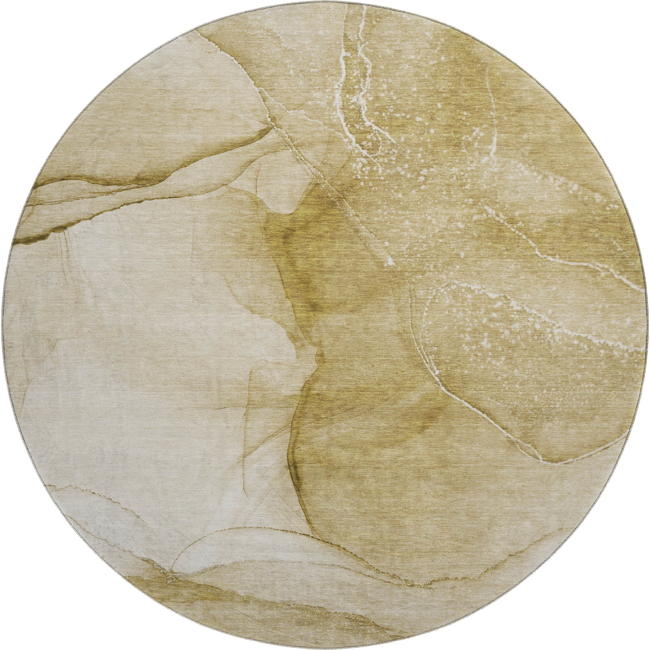 Seoul Machine Washable Transitional Beige Brown Rug 8' x 8' #shape_Round