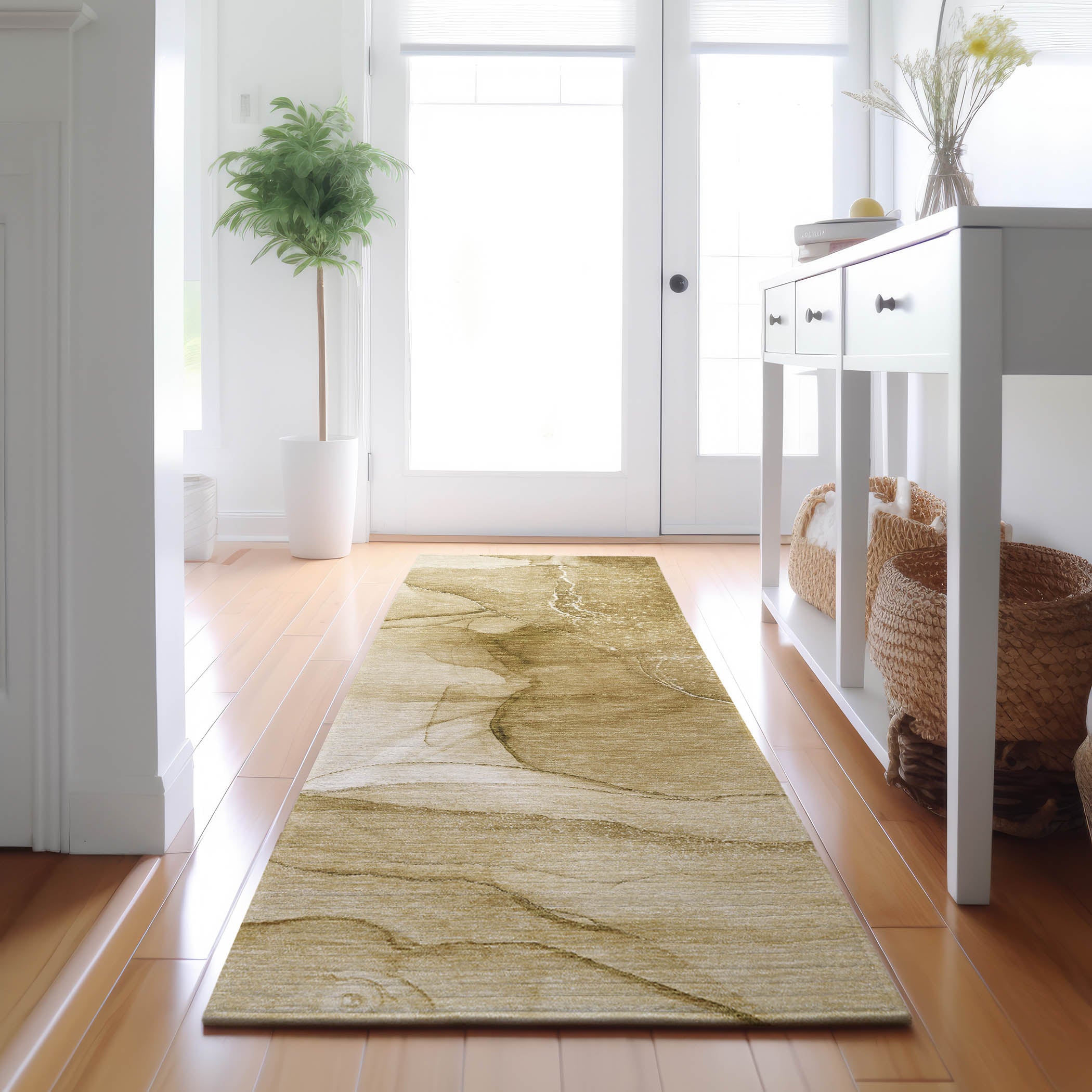 Seoul Machine Washable Transitional Beige Brown Rug 2'3" x 7'6" #shape_Runner