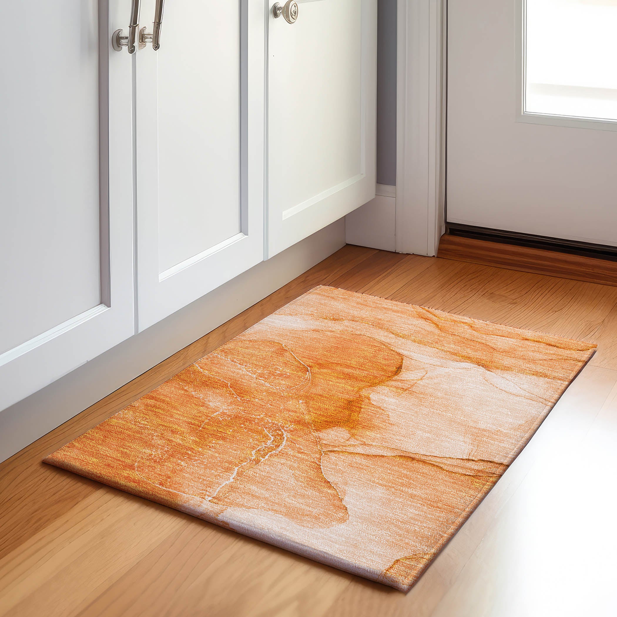 Seoul Machine Washable Transitional Orange Rug 1'8" x 2'6" #shape_Rectangle