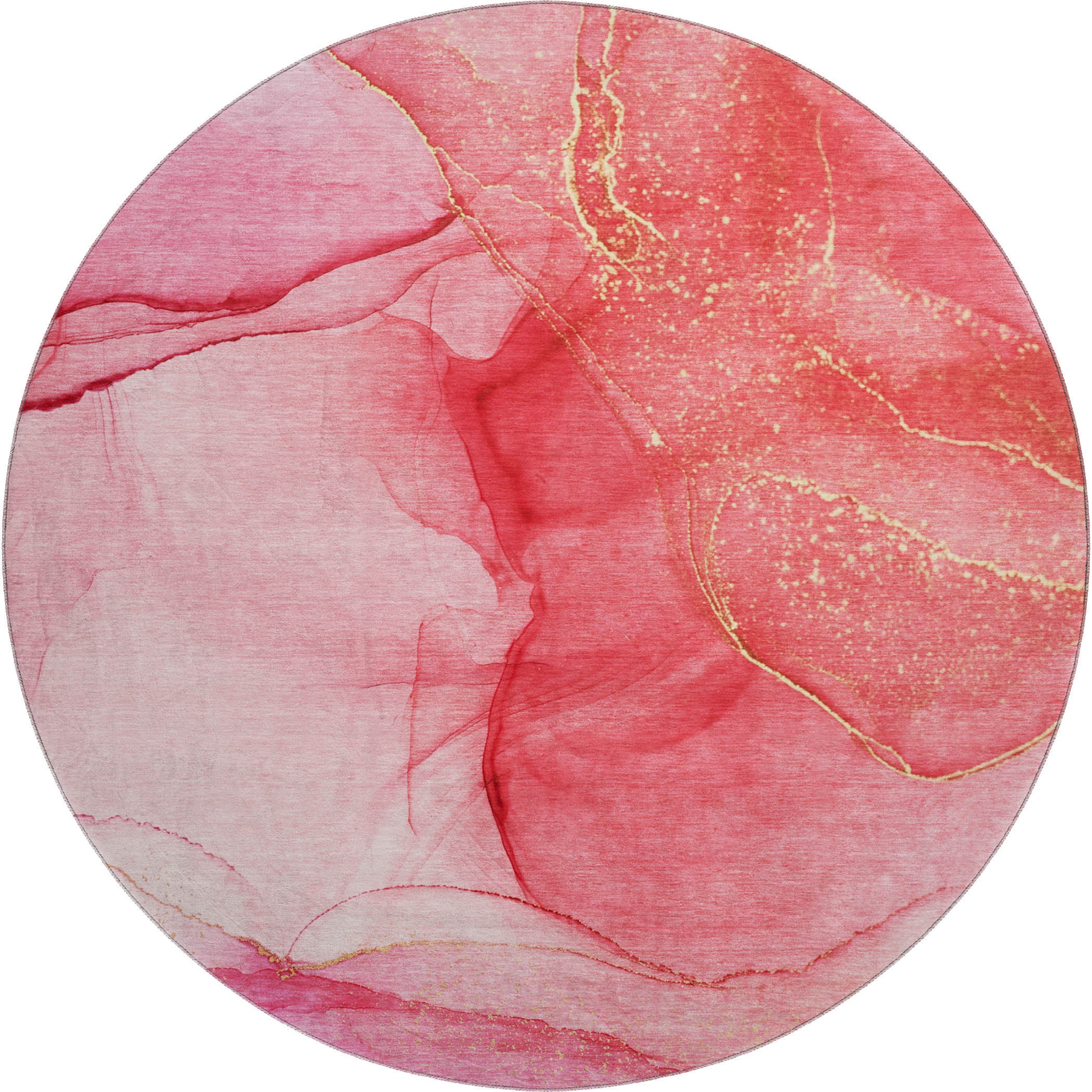 Seoul Machine Washable Transitional Pink Rug 8' x 8' #shape_Round