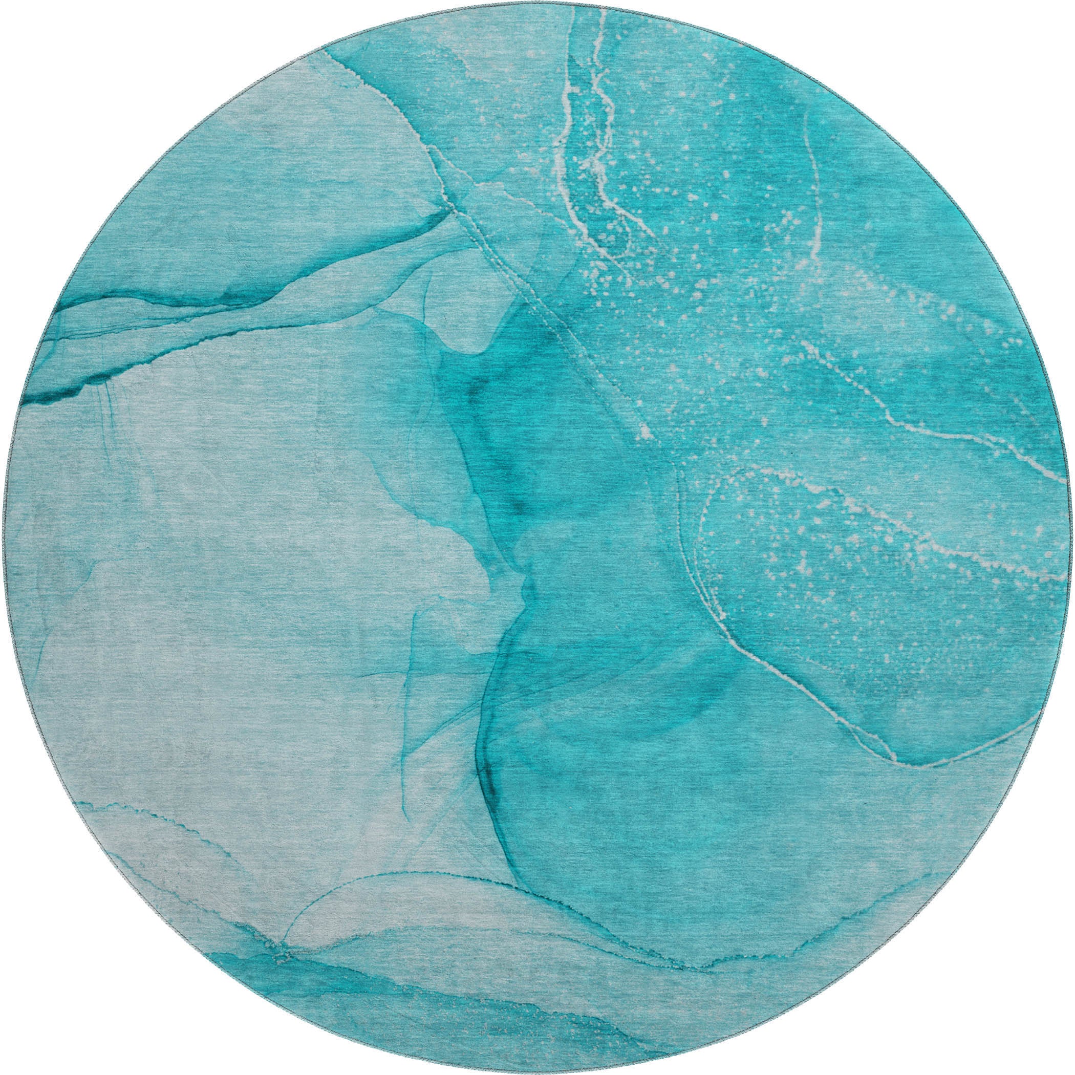 Seoul Machine Washable Transitional Teal Rug 8' x 8' #shape_Round