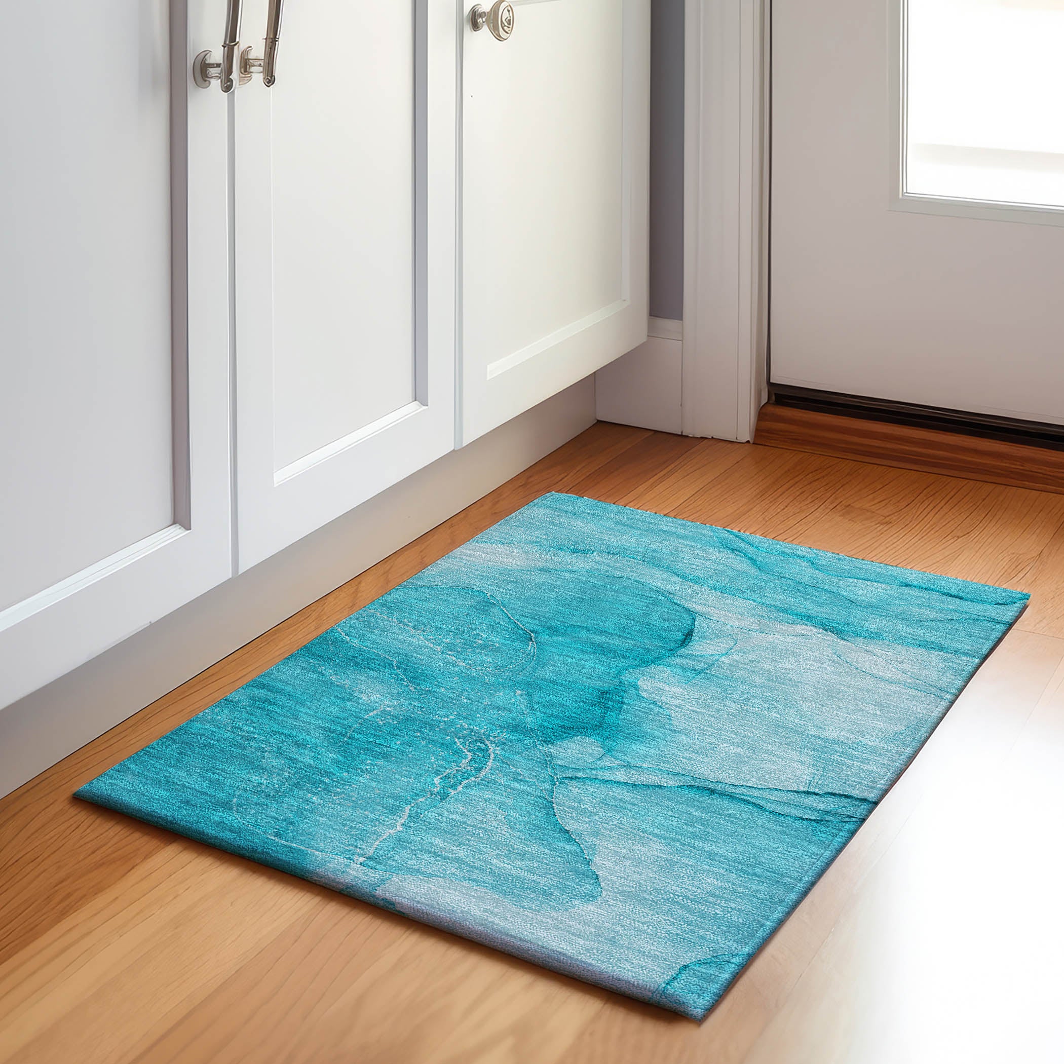 Seoul Machine Washable Transitional Teal Rug 1'8" x 2'6" #shape_Rectangle