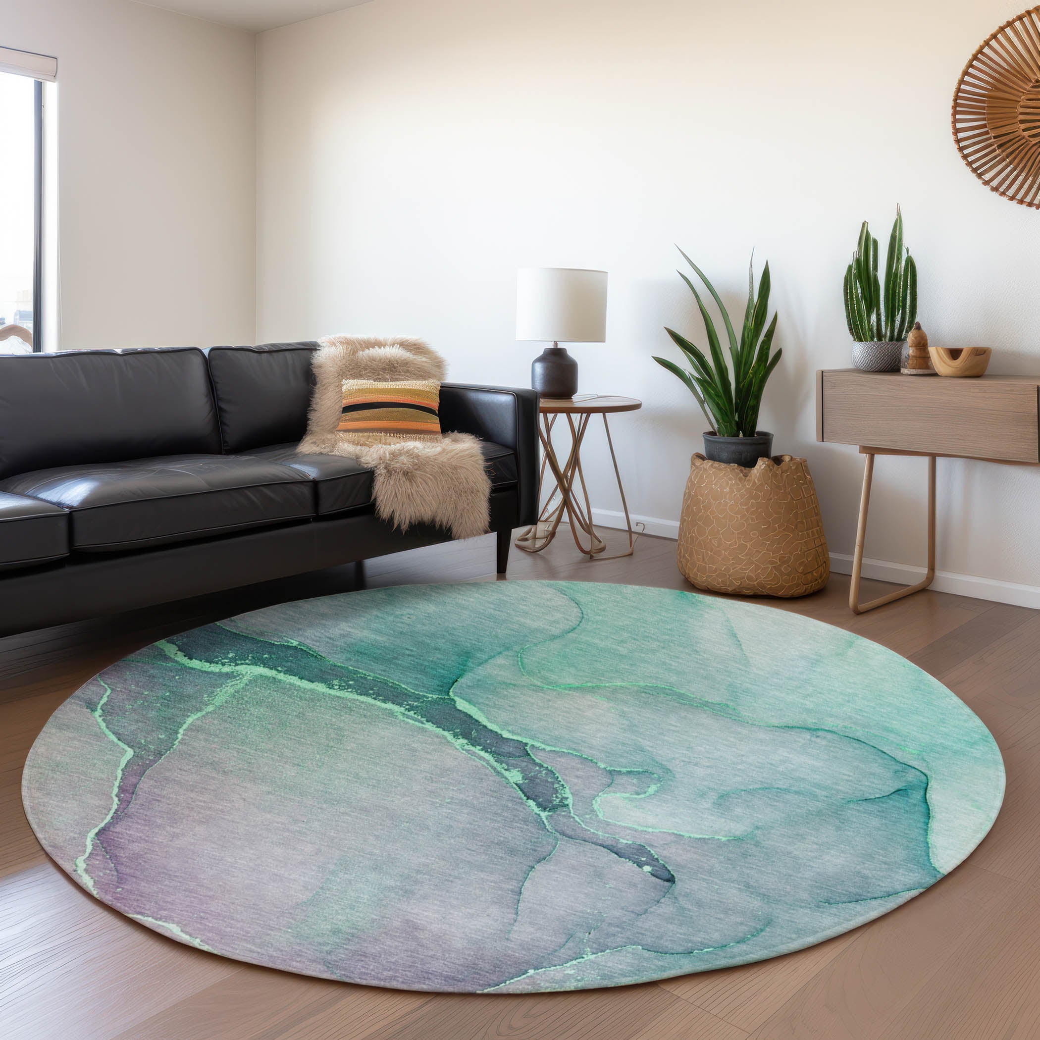 Salzburg Machine Washable Transitional Aloe Green Rug 8' x 8' #shape_Round