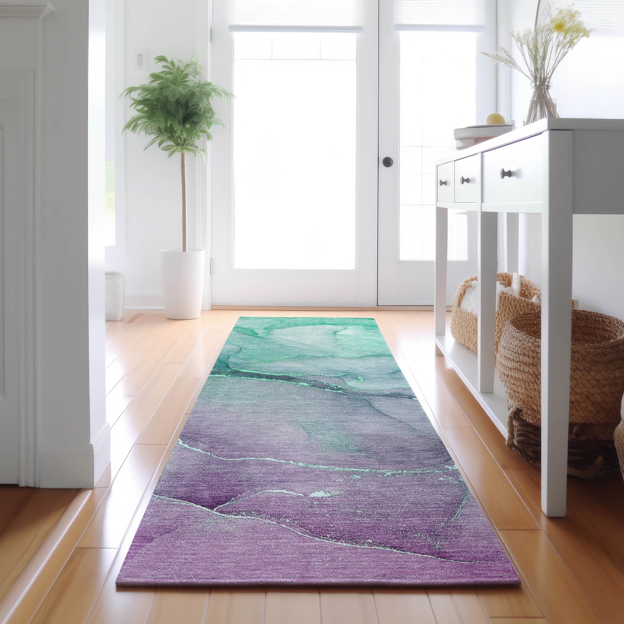 Salzburg Machine Washable Transitional Aloe Green Rug 2'3" x 7'6" #shape_Runner