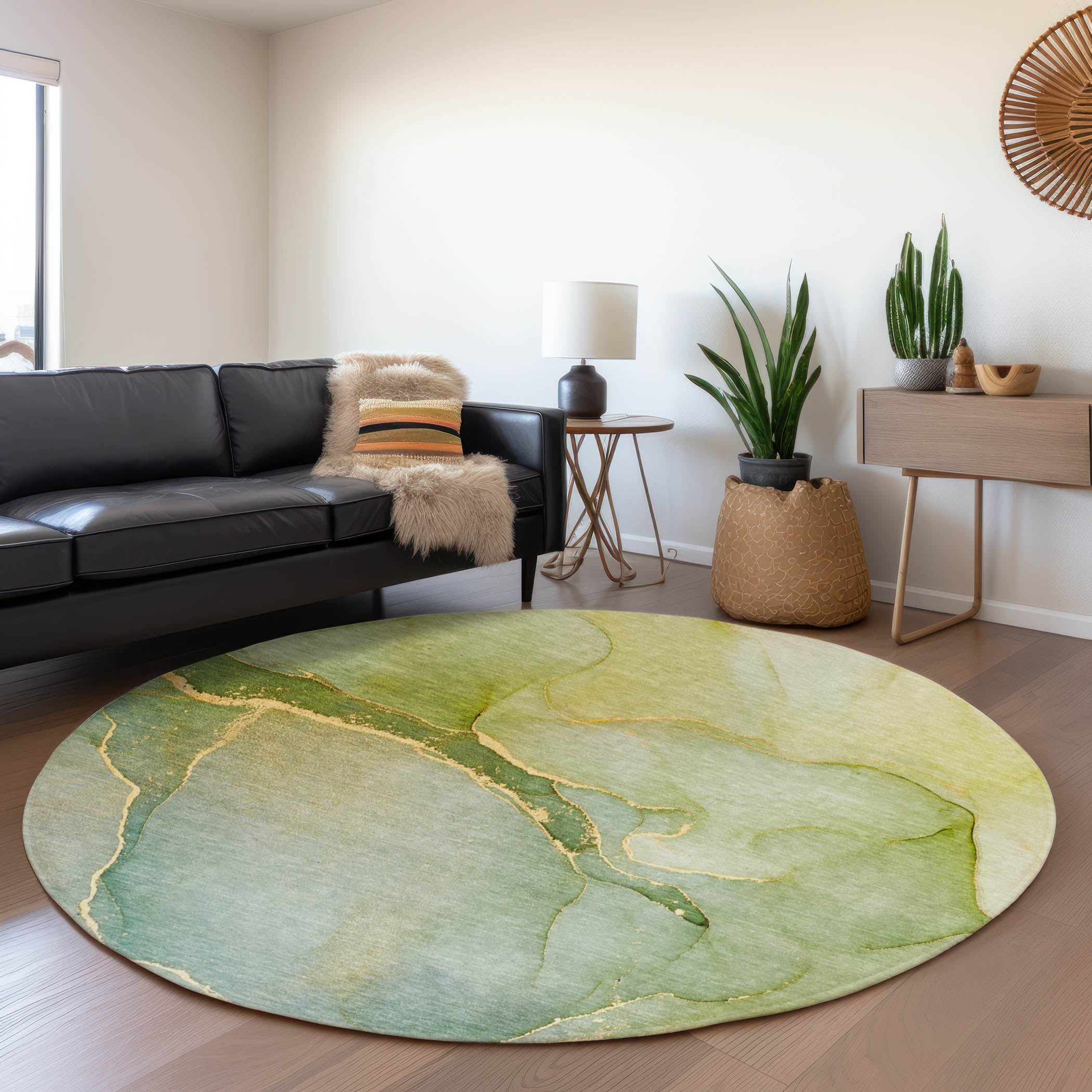 Salzburg Machine Washable Transitional Green Rug 8' x 8' #shape_Round