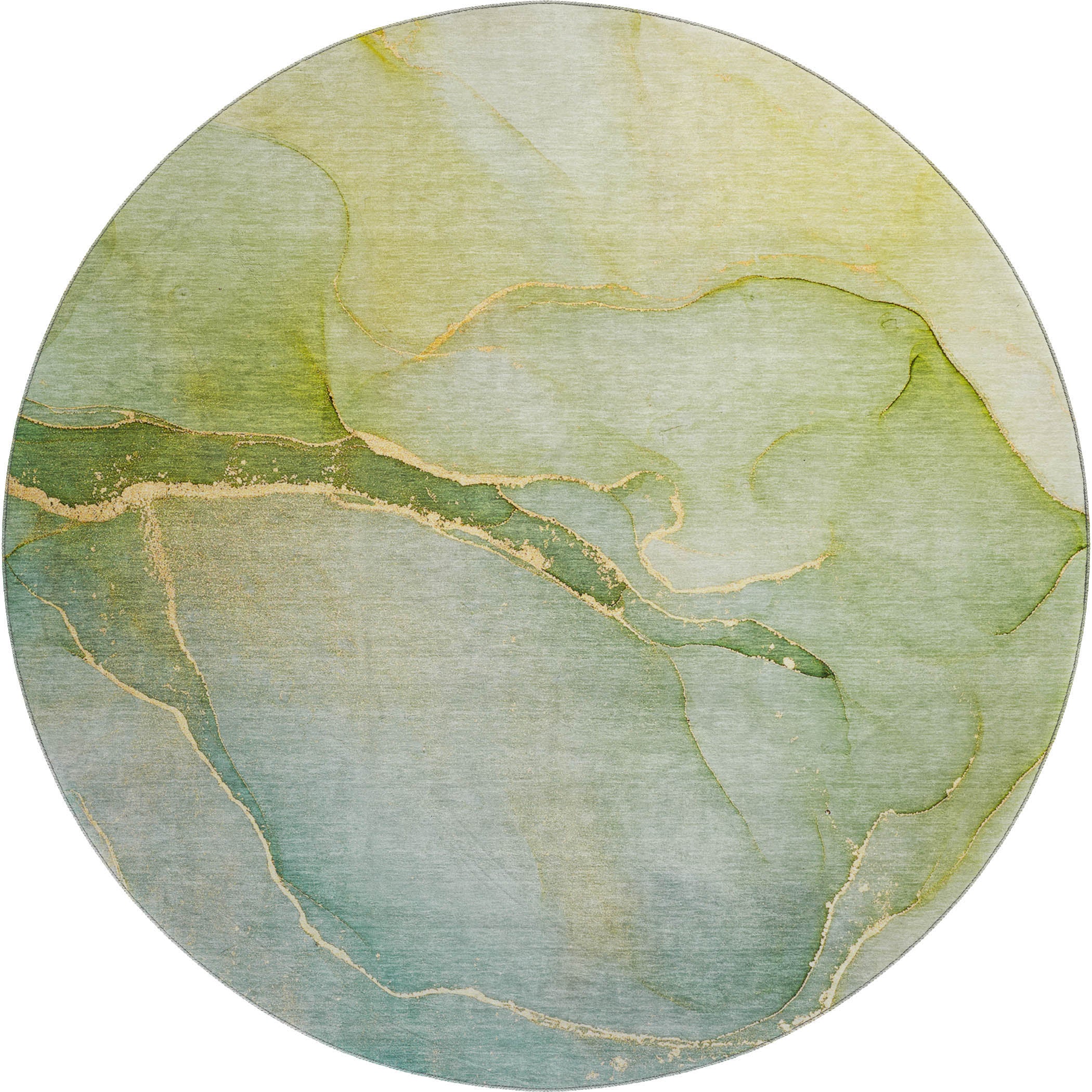 Salzburg Machine Washable Transitional Green Rug 8' x 8' #shape_Round
