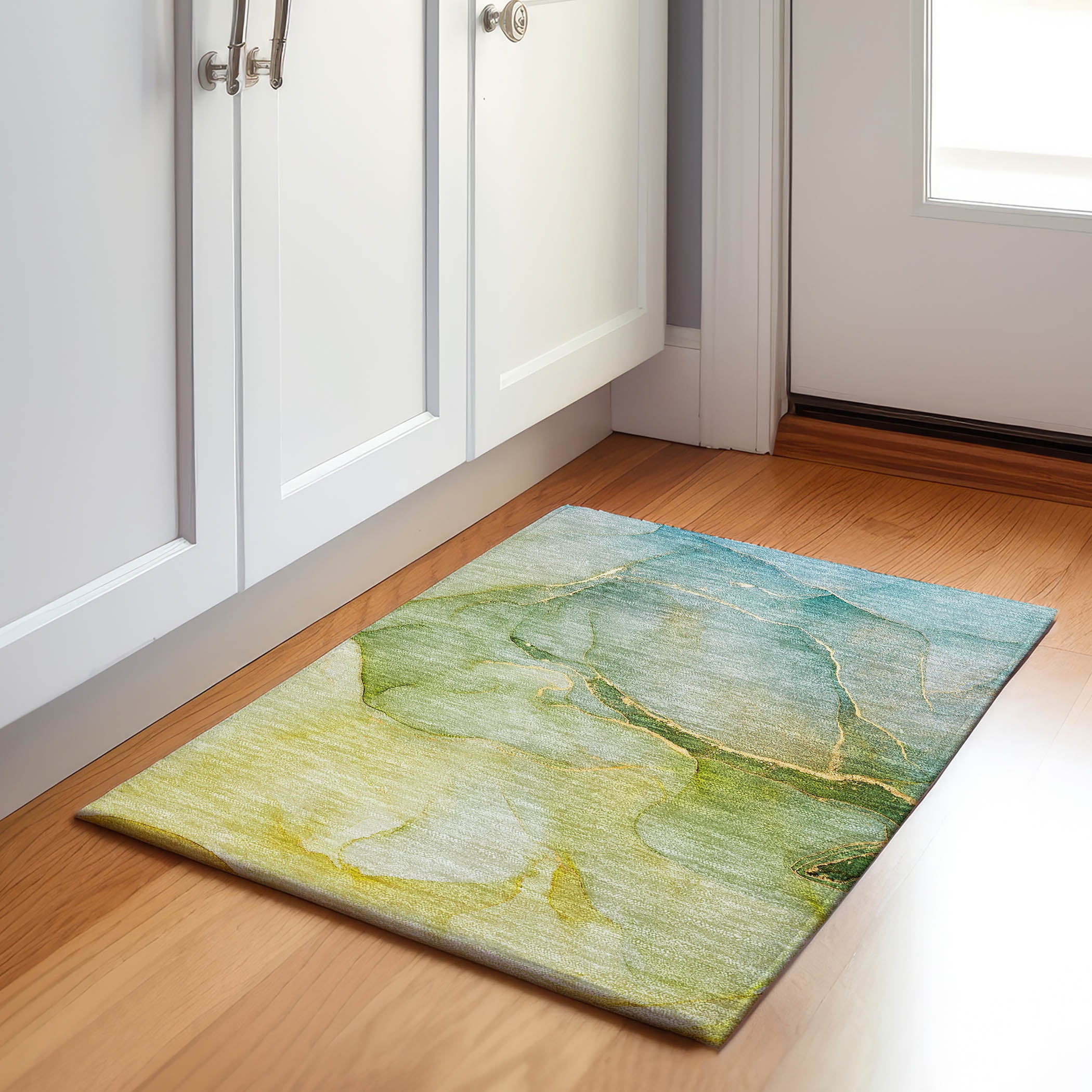 Salzburg Machine Washable Transitional Green Rug 1'8" x 2'6" #shape_Rectangle