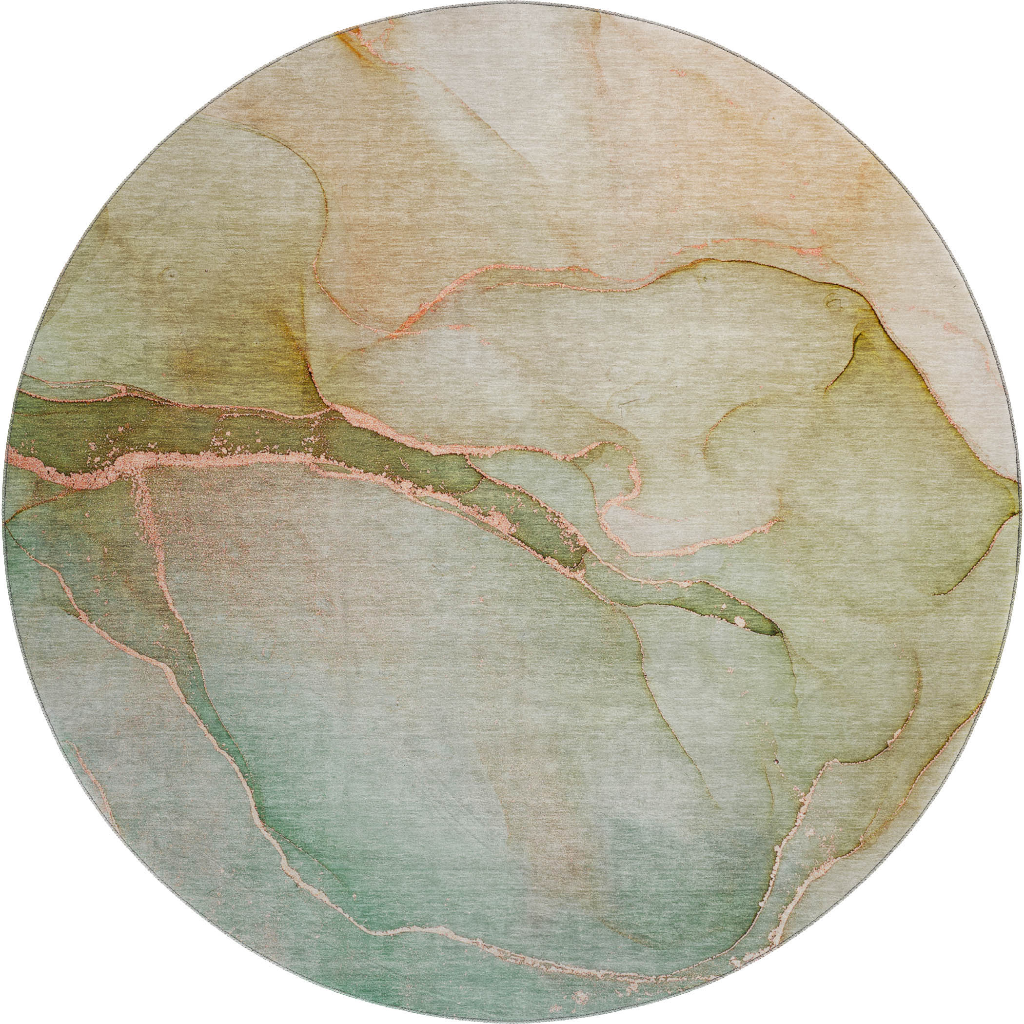 Salzburg Machine Washable Transitional Teal Rug 8' x 8' #shape_Round