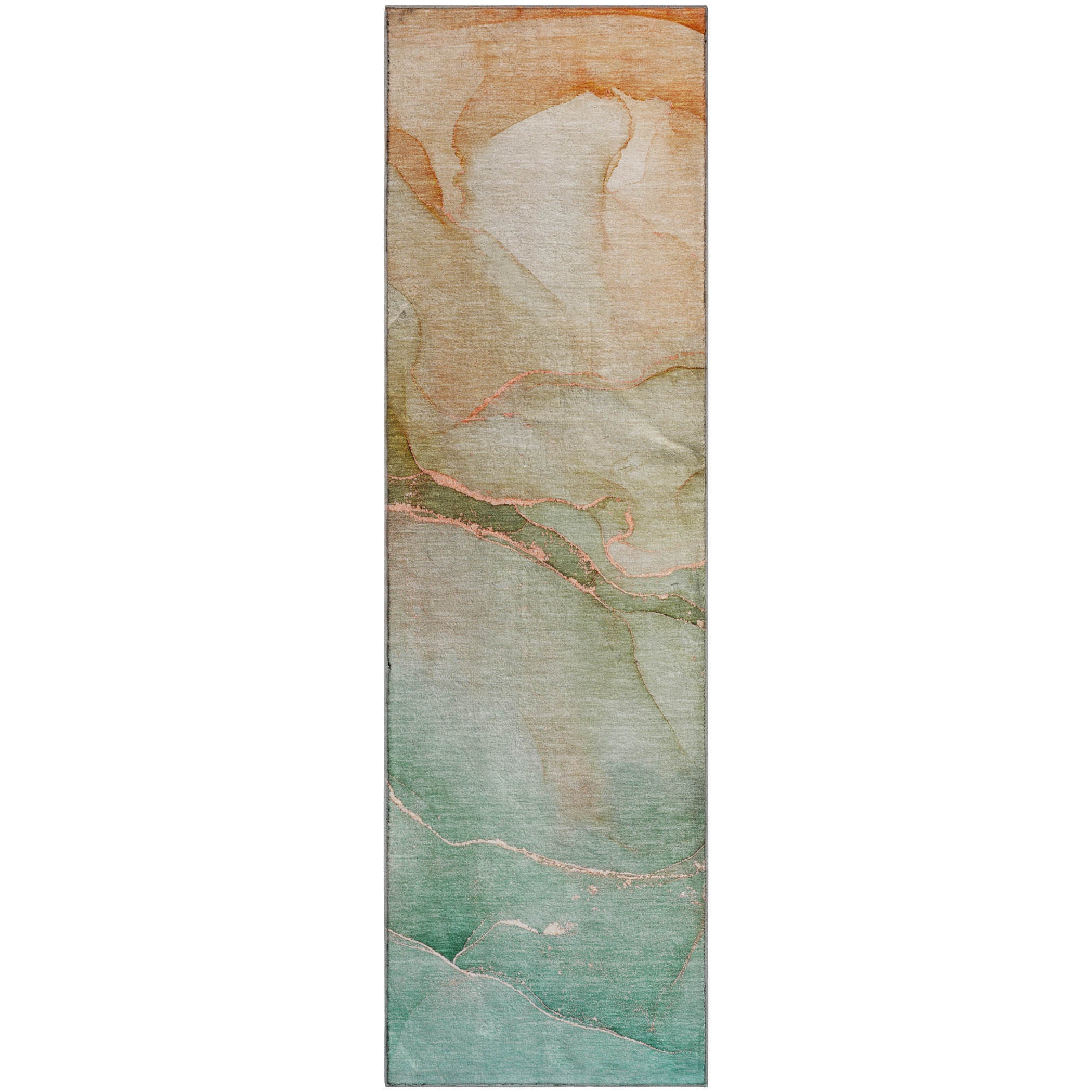 Salzburg Machine Washable Transitional Teal Rug 2'3" x 7'6" #shape_Runner
