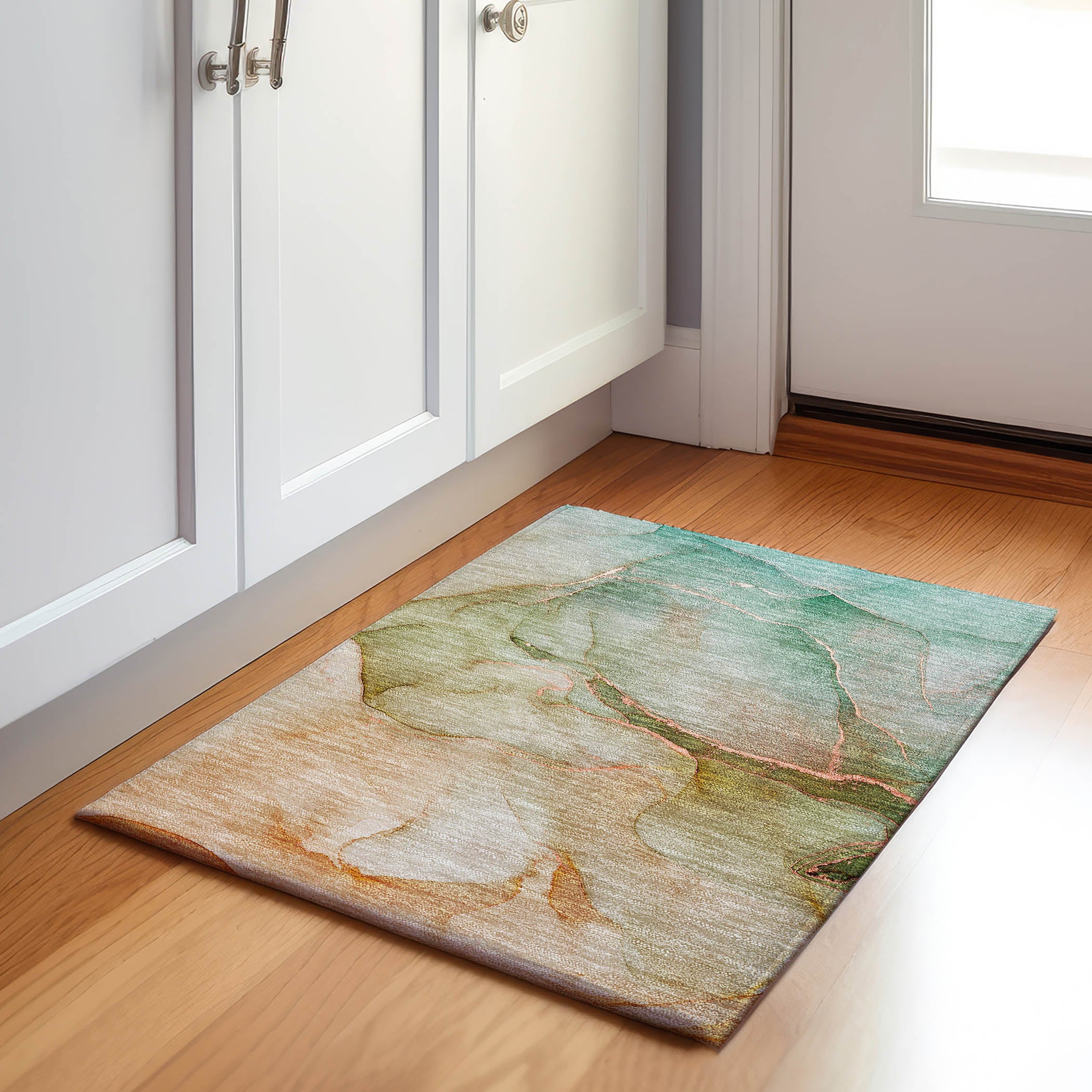 Salzburg Machine Washable Transitional Teal Rug 1'8" x 2'6" #shape_Rectangle