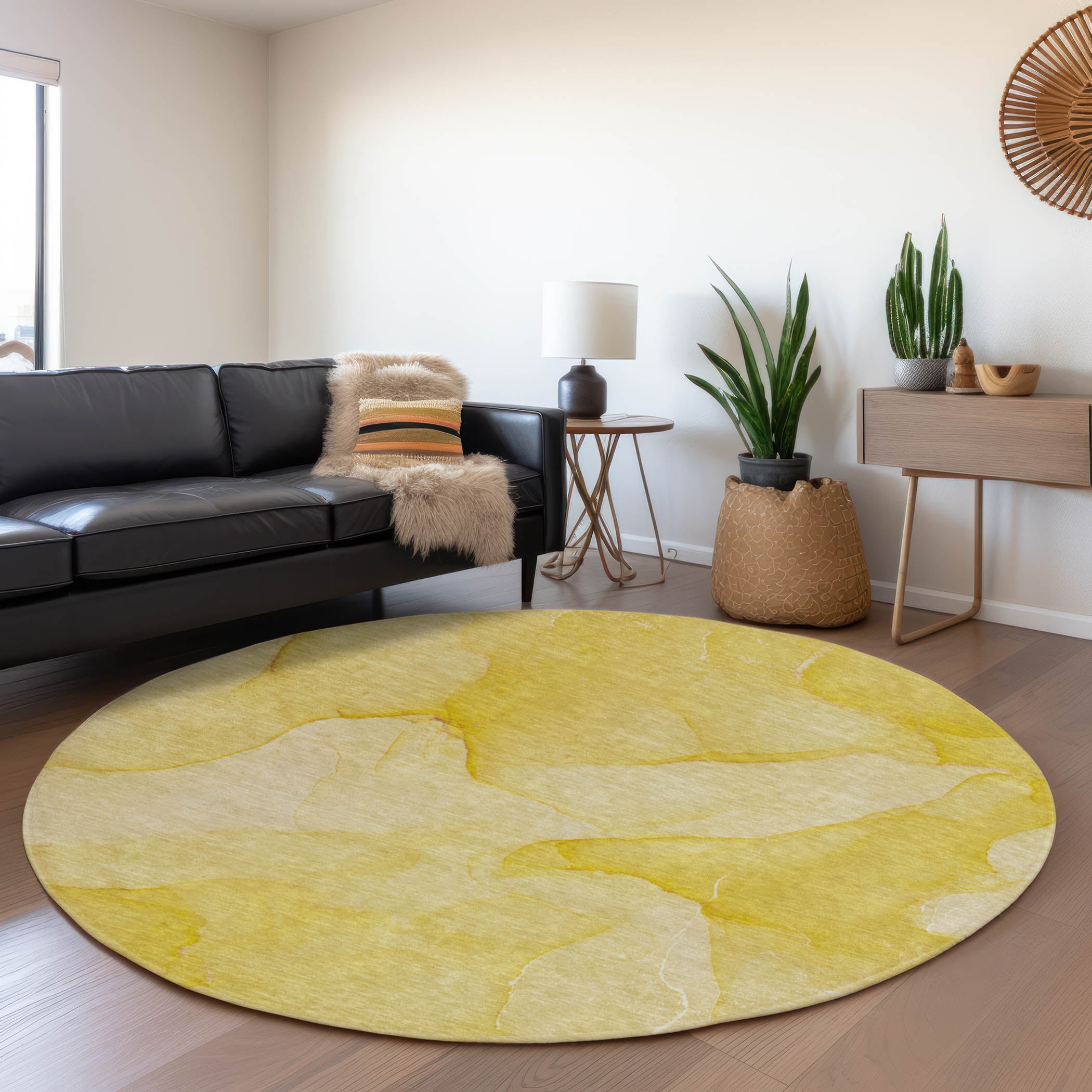 Lima Machine Washable Transitional Gold Rug 8' x 8' #shape_Round