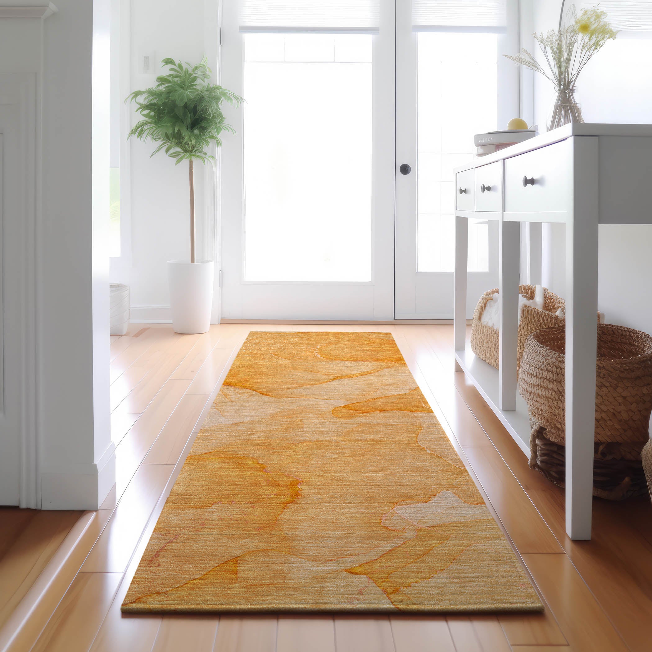 Lima Machine Washable Transitional Orange Rug 2'3" x 7'6" #shape_Runner